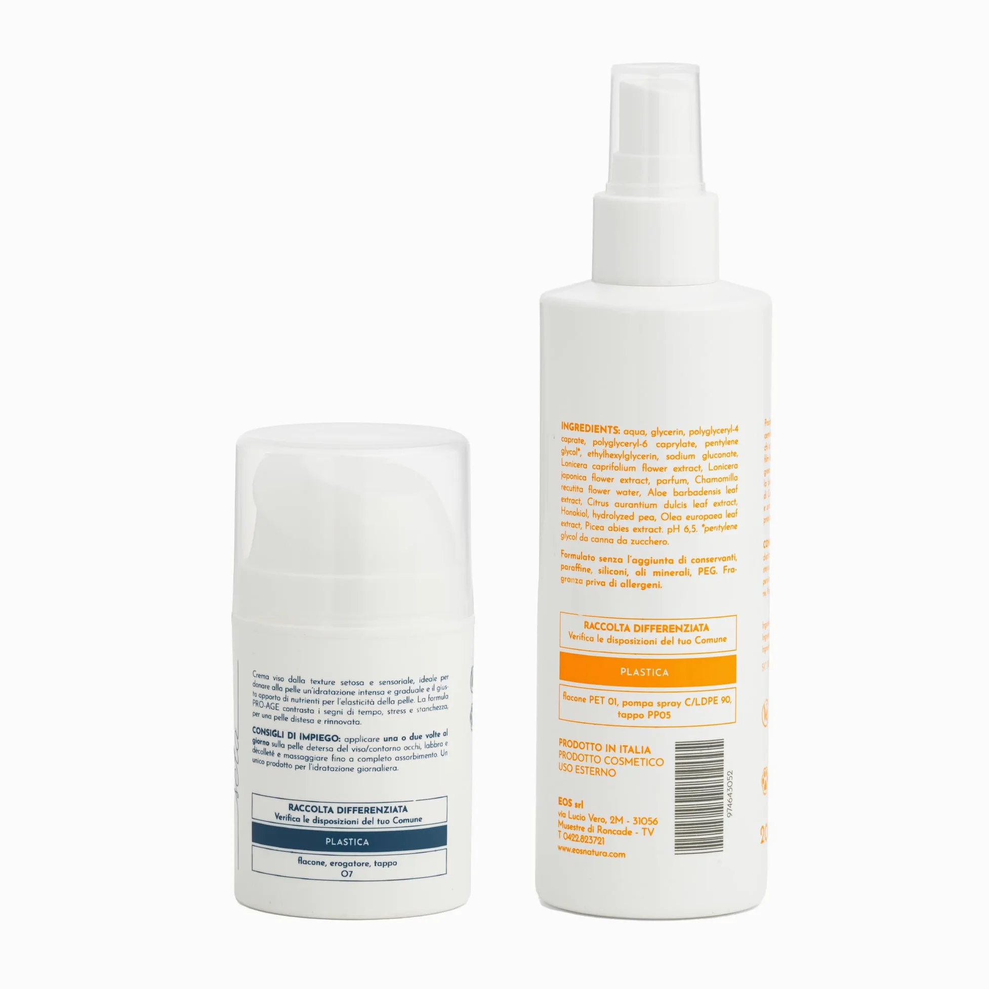 EOS NATURA Kit Skincare Idratante Viso e Décolleté – Acqua Micellare Delicata 200 ml + Seta Crema Idratazione Intensa 50 ml – Skincare Viso Naturale Anti-Age, Contorno Occhi e Prime Rughe – Pro-Age