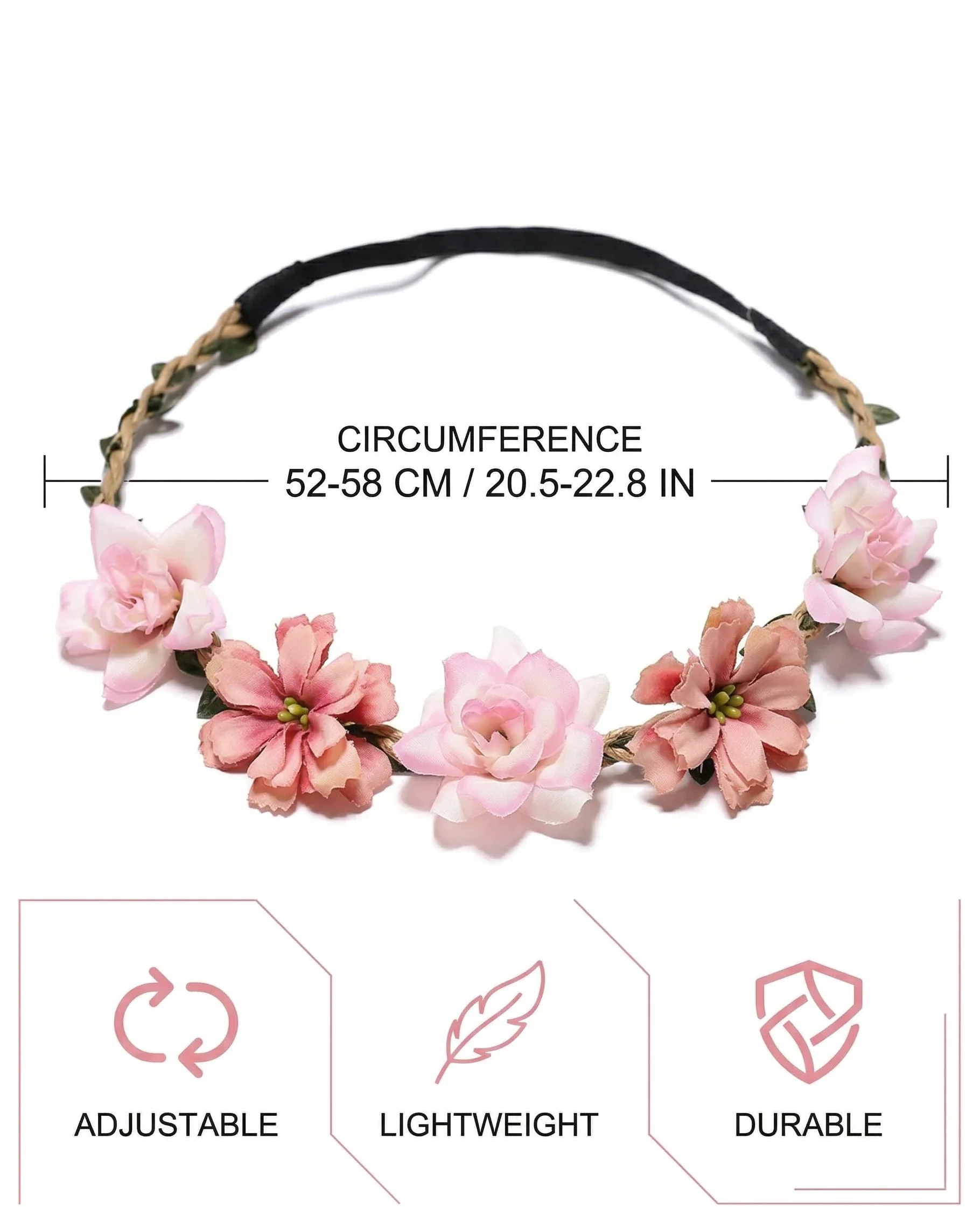 4 Pezzi Coroncine Fiori Capelli Set, Fascia Corona Fiori Regolabile Cerchietto Floreale per Matrimoni, Festival, Feste a Tema, Accessorio Bohémien Donna e Ragazza