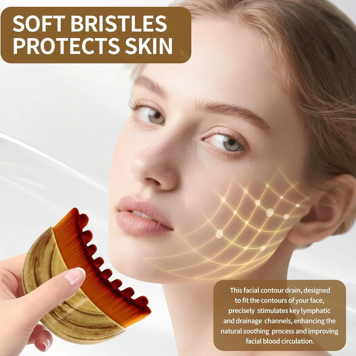 Spazzola per Massaggio Linfatico Viso, Lymphatic Face Brush con Coperchio, Spazzola Viso a Secco Setole Naturali, con Delicata Esfoliazione e Luminosità