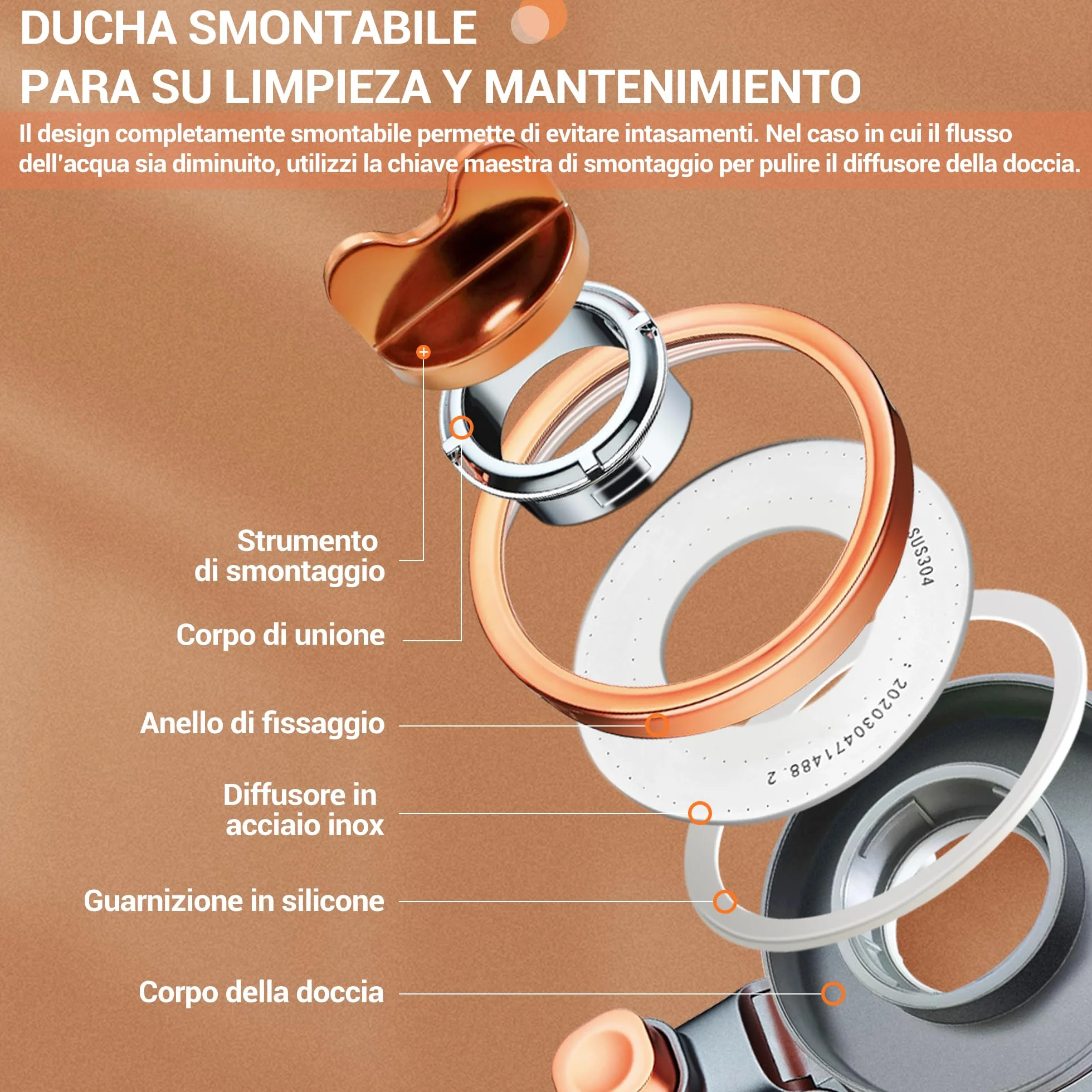 Soffione Doccia con Filtro Anticalcare Alta Pressione Purificatore d'Acqua 2 Filtri