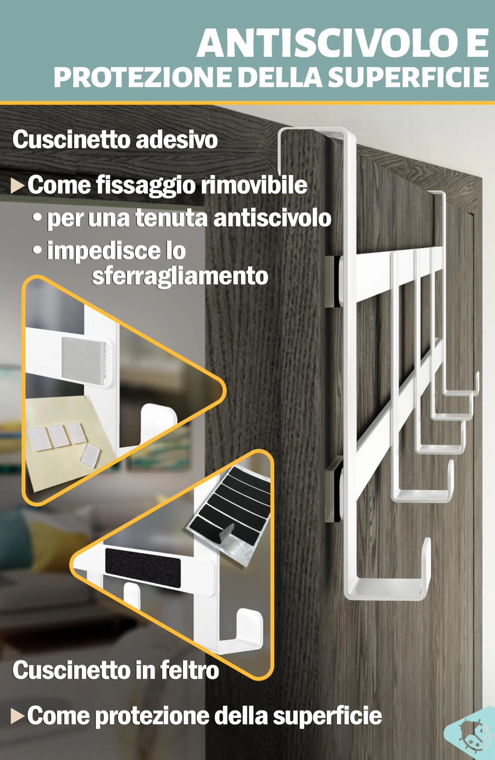 Menz Appendiabiti da Porta Inox Bianco Salvaspazio Ganci per Porte