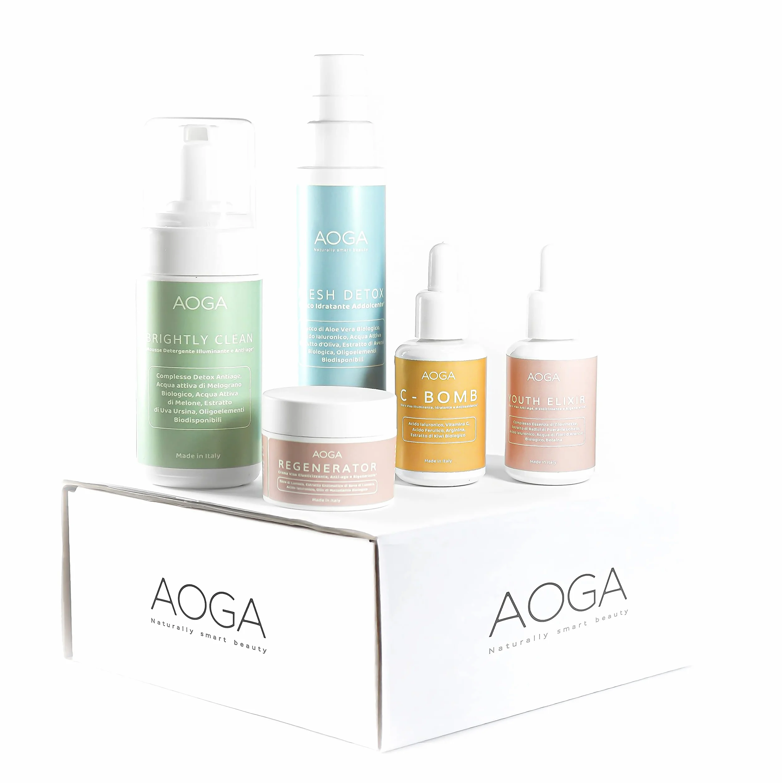 Skin Care Kit Viso BIO Antirughe & Antimacchie - Skincare Coreana [5 prodotti]: Mousse Detergente, Tonico Mist, Siero Acido Ialuronico, Siero Antimacchia Vitamina C, Crema Bava di Lumaca - Kit Regalo