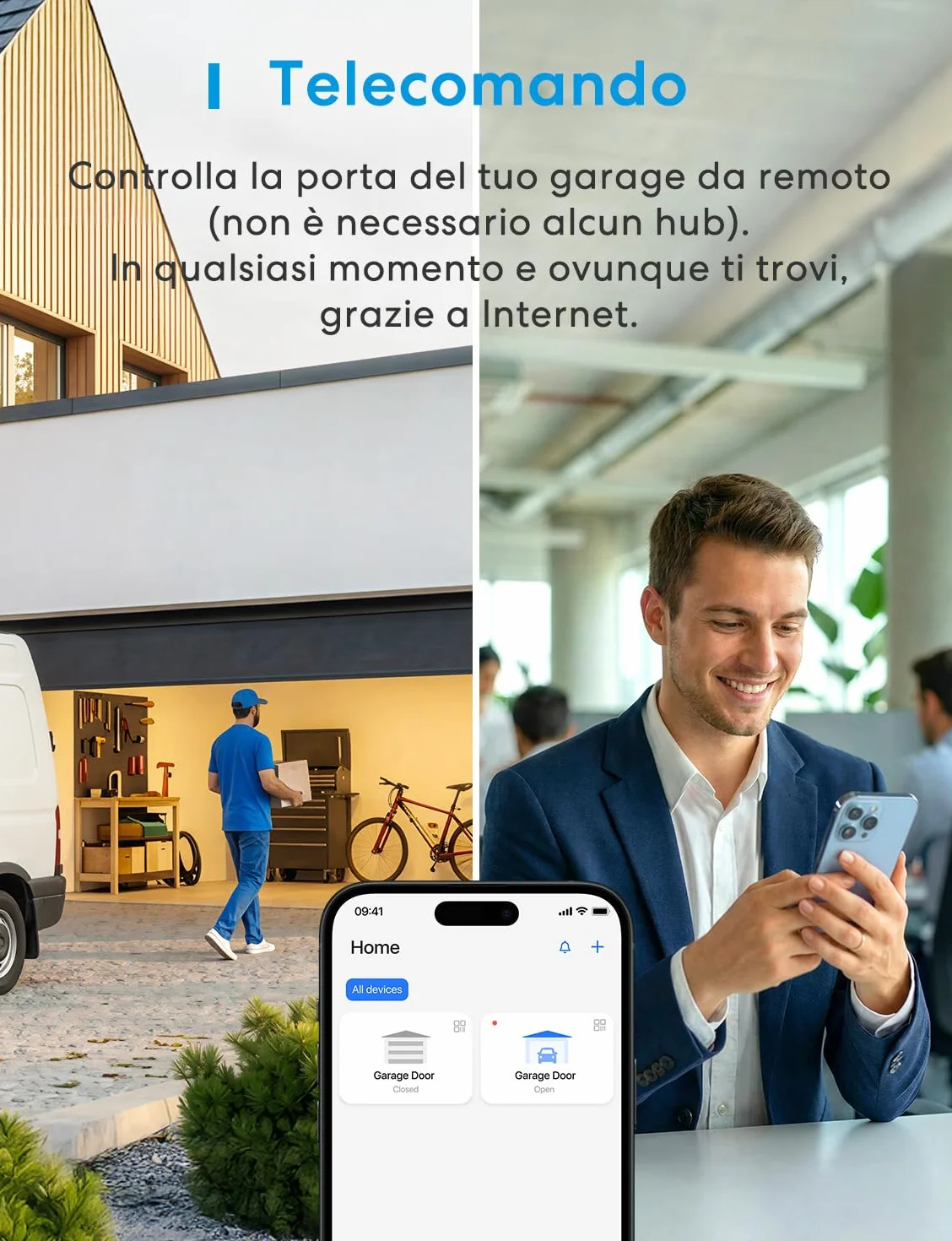 Meross Smart WiFi Garage Controller, Compatibile con Apple HomeKit, CarPlay, Siri, Alexa e Google, Controllo Vocale, Notifiche, Timer, Chiusura Automatica