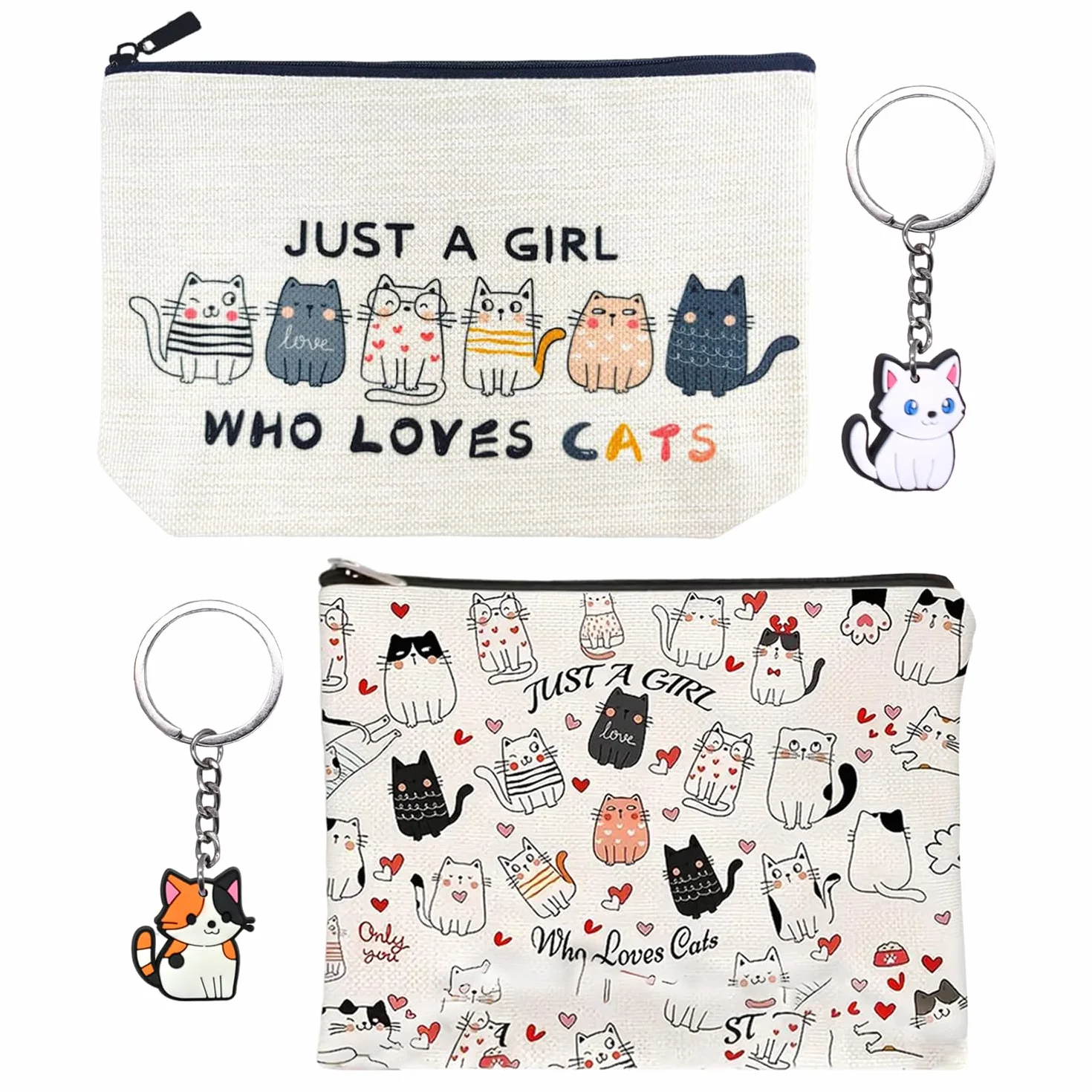 2 Pezzi di Gatto -Make -Up Sacchi E 2 Parti di Catena Chiave di Gatto, Sacchetti da Viaggio, Sacchetti di Servizi Igienici Impermeabili, Rimorchi per Sacchetti di Cartoni Animati.