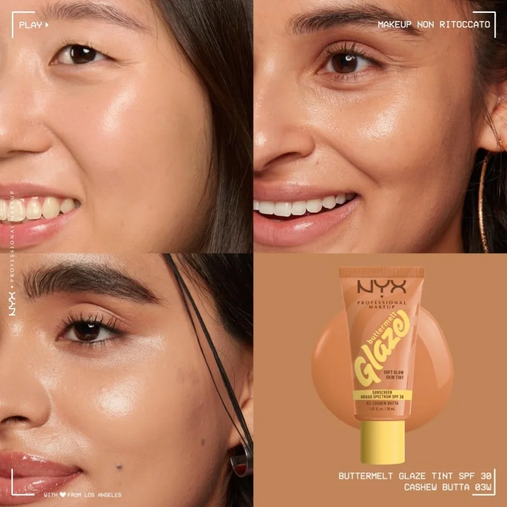 NYX Professional Makeup Fondotinta Illuminante, Per Tutti i Tipi di Pelle, Incarnato Uniforme e Luminoso, Effetto Naturale e Tenuta fino a 12H, Con SPF 30, Buttermelt Glaze, Tonalità: 03 Cashew Butta