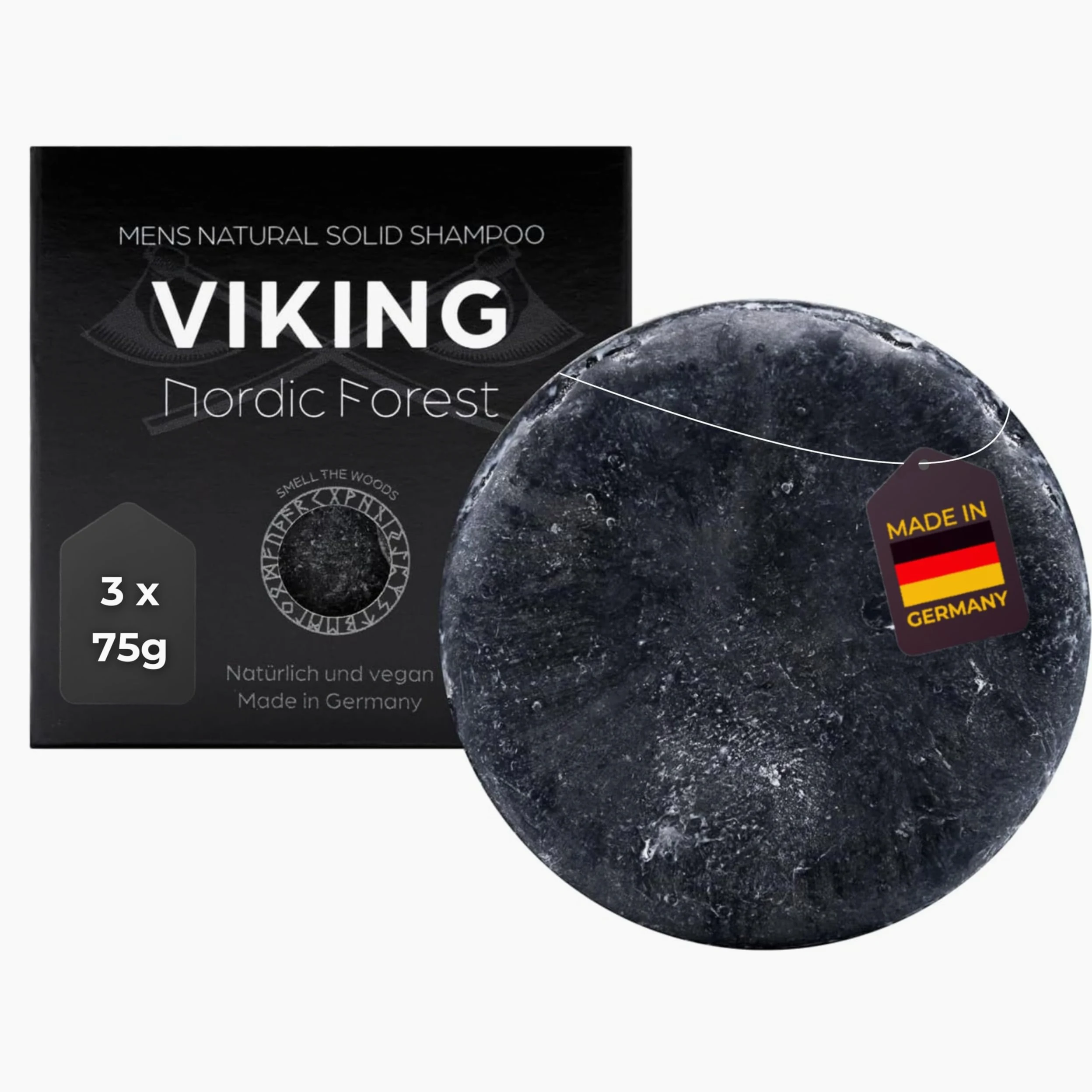 MEDUNA Shampoo per capelli solido Viking Nordic Forest – Profumo di pino – Sapone per capelli con olio di cocco biologico e burro di karitè – Cosmetici naturali – Shampoo senza silicone – Shampoo per
