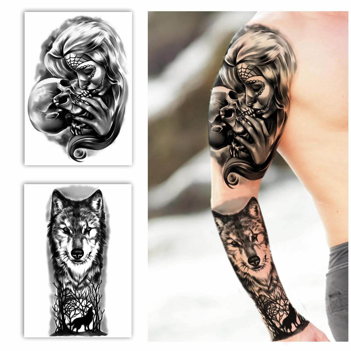 Tatuaggi Temporanei Impermeabili Braccio Completo 8 Fogli e Metà Braccio Tatuaggi Finti 8 fogli, Adesivi per Tatuaggi Extra Large per Uomini e Donne o Adulti (58X18 cm)