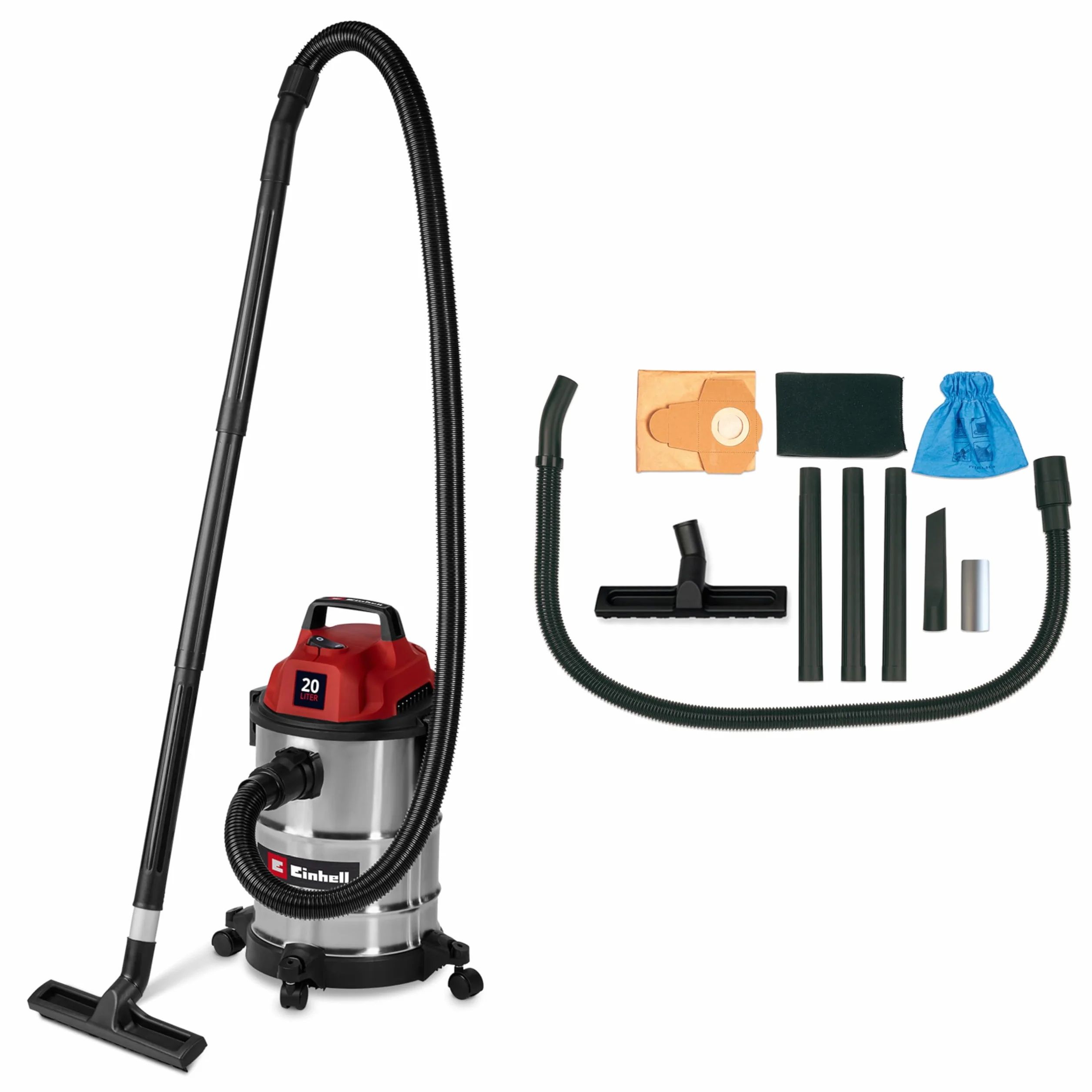 Einhell Aspiratore a secco e umido TC-VC 2045 S 900 W 180 mbar 20 l acciaio inox