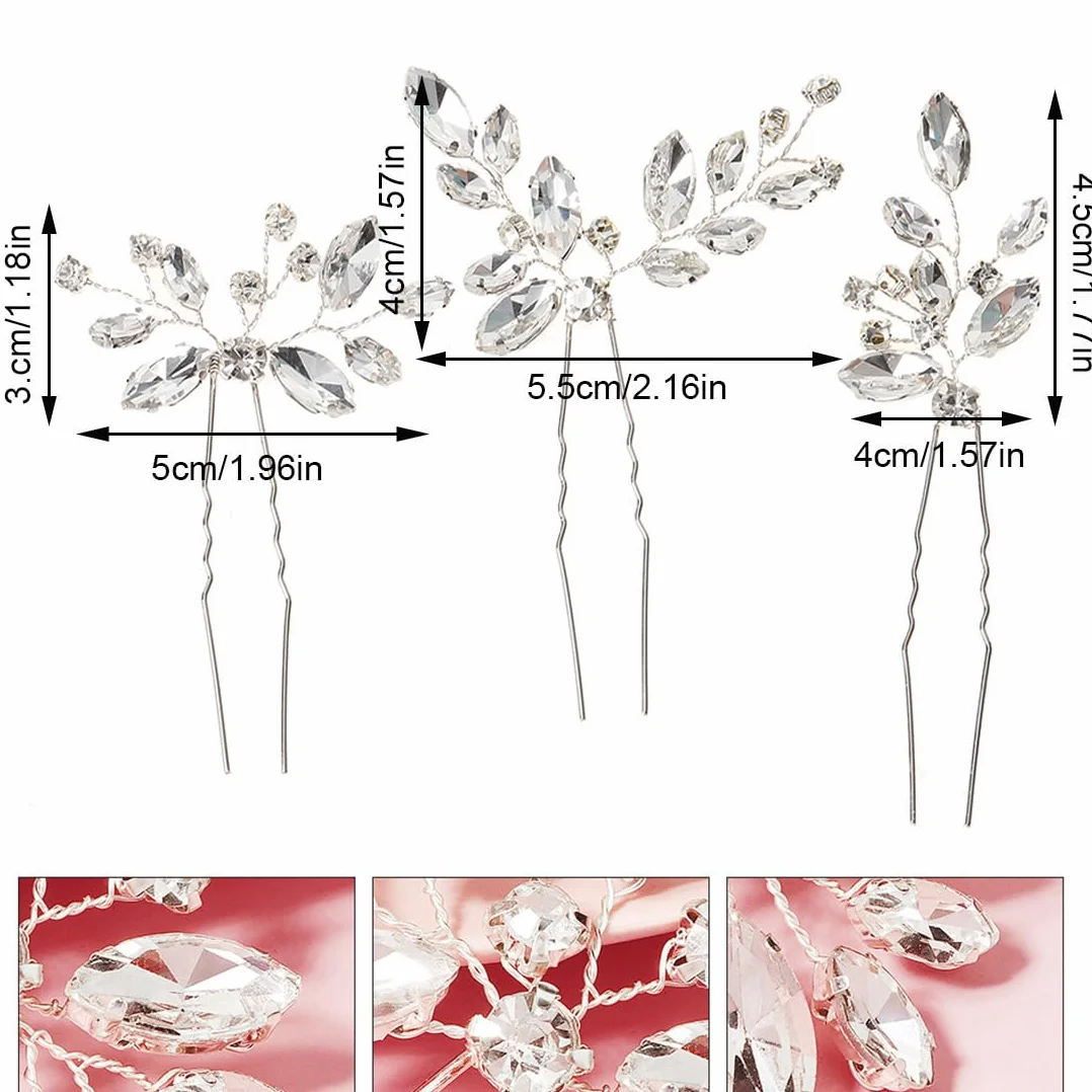 3 Pezzi Forcine per capelli da sposa con cristalli argentati Accessori per Capelli da Sposa Eleganti Forcine per Capelli per Donne Sposa Damigella d'Onore Ragazze(argento)