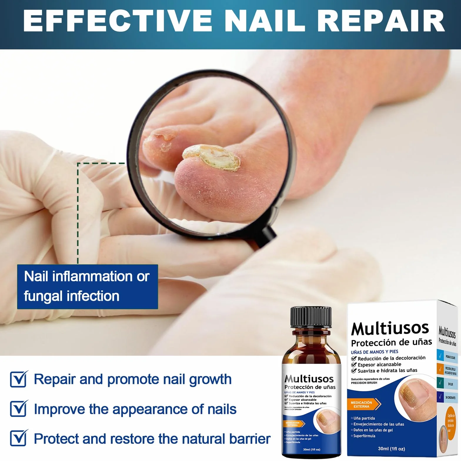 30ML Cura Unghie Piedi, Siero Rigenerante per Unghie, Soluzione per La Riparazione Delle Unghie Dei Piedi, Azione Nutriente e Lenitiva, Ridona Lucentezza e Resistenza