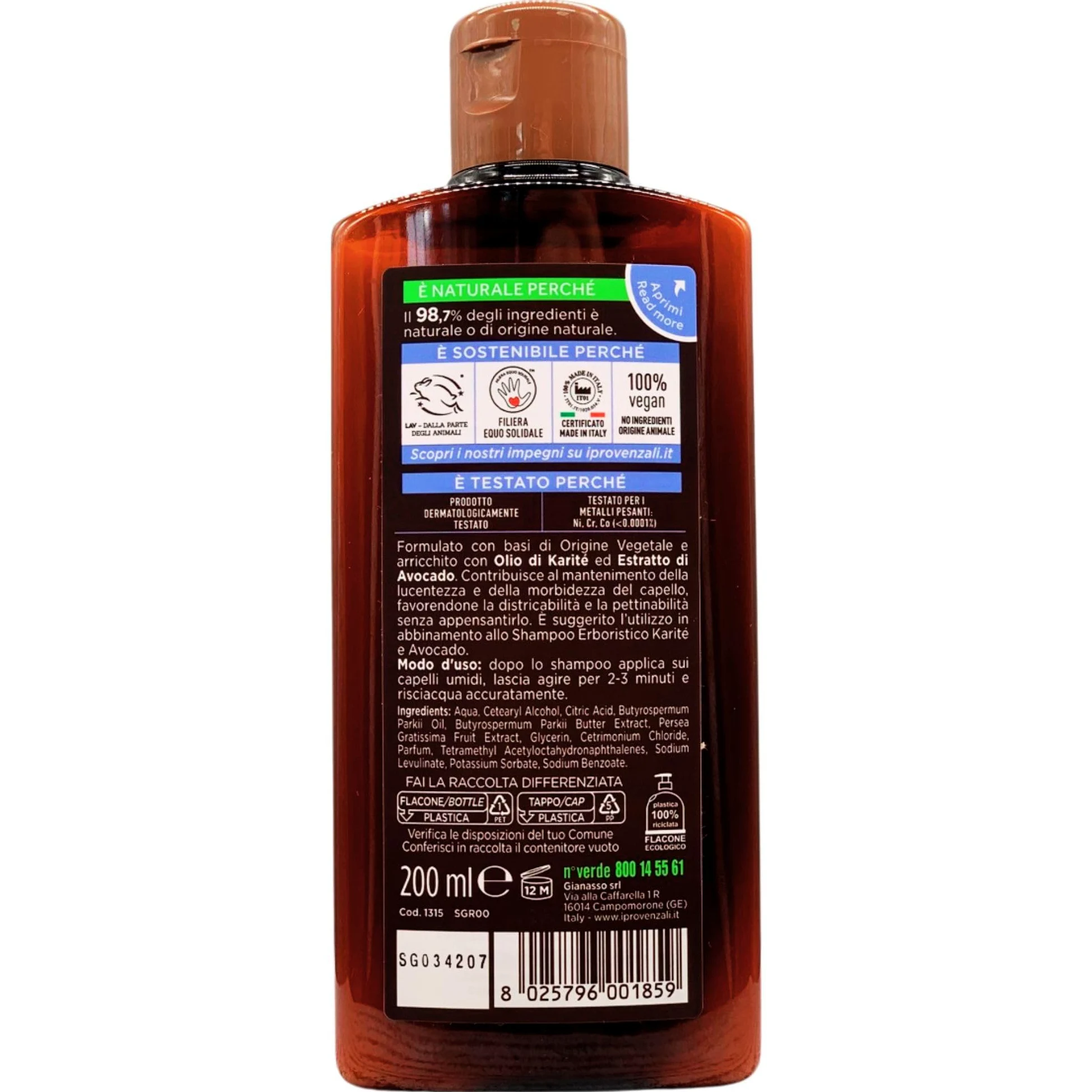 Balsamo Districante, Effetto Seta, KARITÉ e AVOCADO, Per Capelli Secchi e Crespi. Il 98,7% Degli Ingredienti è Naturale o Di Origine Naturale 200ml (6 Flaconi)