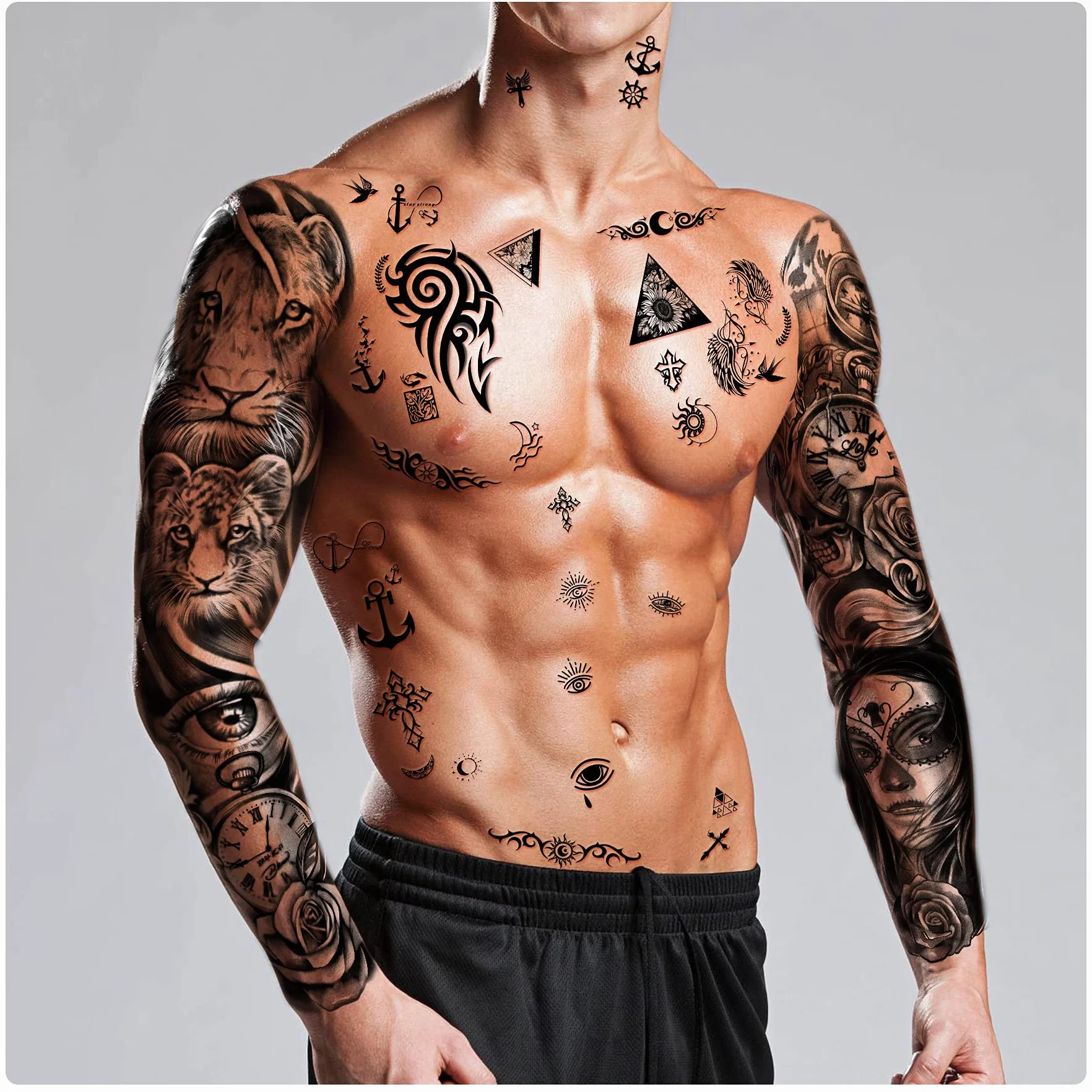 46 fogli grandi tatuaggi temporanei a braccio completo per uomini e donne, adesivi per tatuaggi finti impermeabili con fiore di drago manica per adulti o adolescenti sul corpo avambraccio