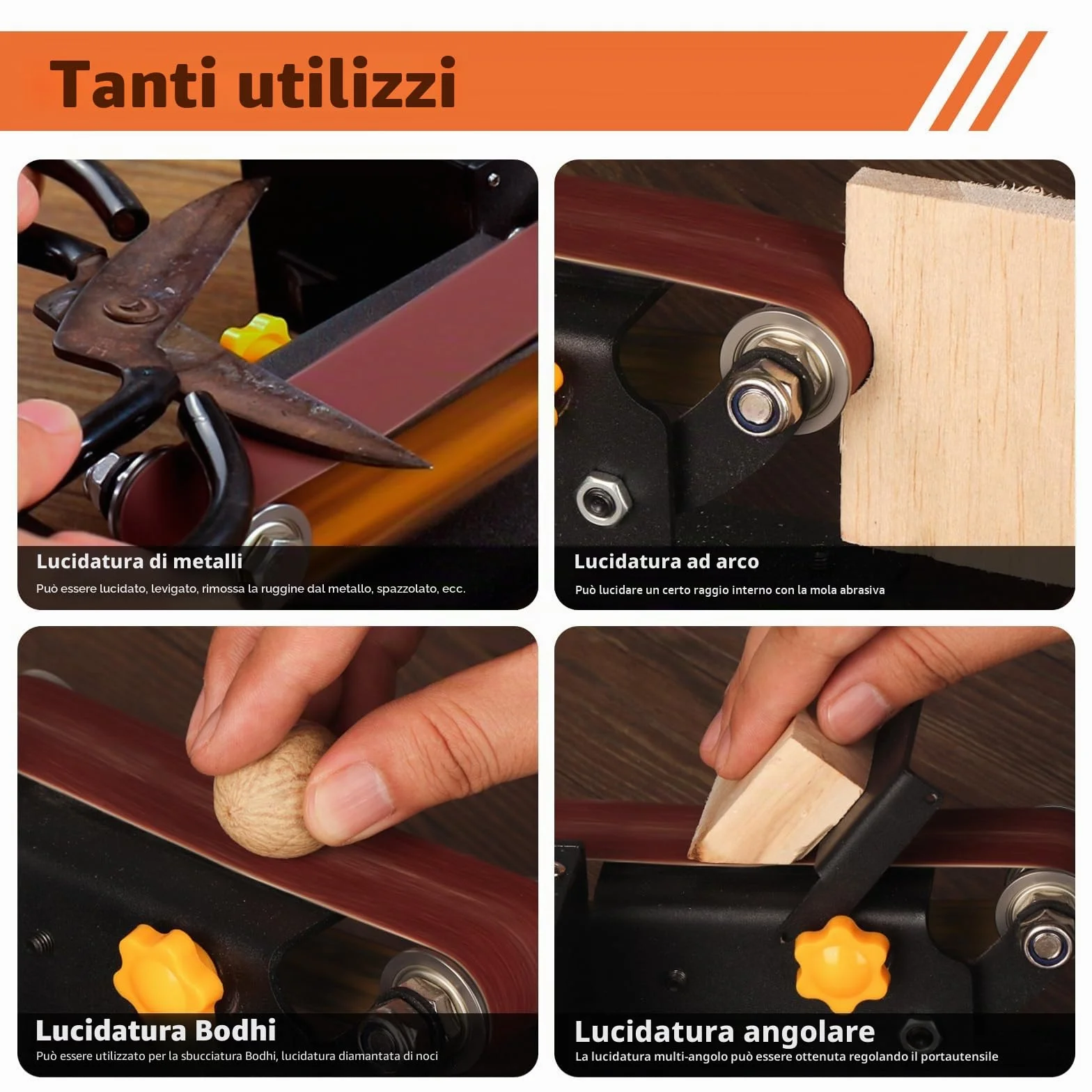 Levigatrice a Nastro Elettrica 7 Velocità con 10 Nastri Abrasivi per Metallo Legno Affilacoltelli