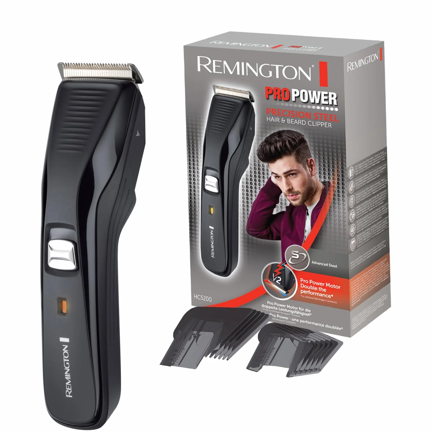 Remington Tagliacapelli - Lame in Acciaio Inox - Motore ProPower: Velocità di taglio 300 mm-s, 2 pettini accessori, Funzionamento a rete-batteria agli ioni di litio, Tagliacapelli Pro Power HC5200