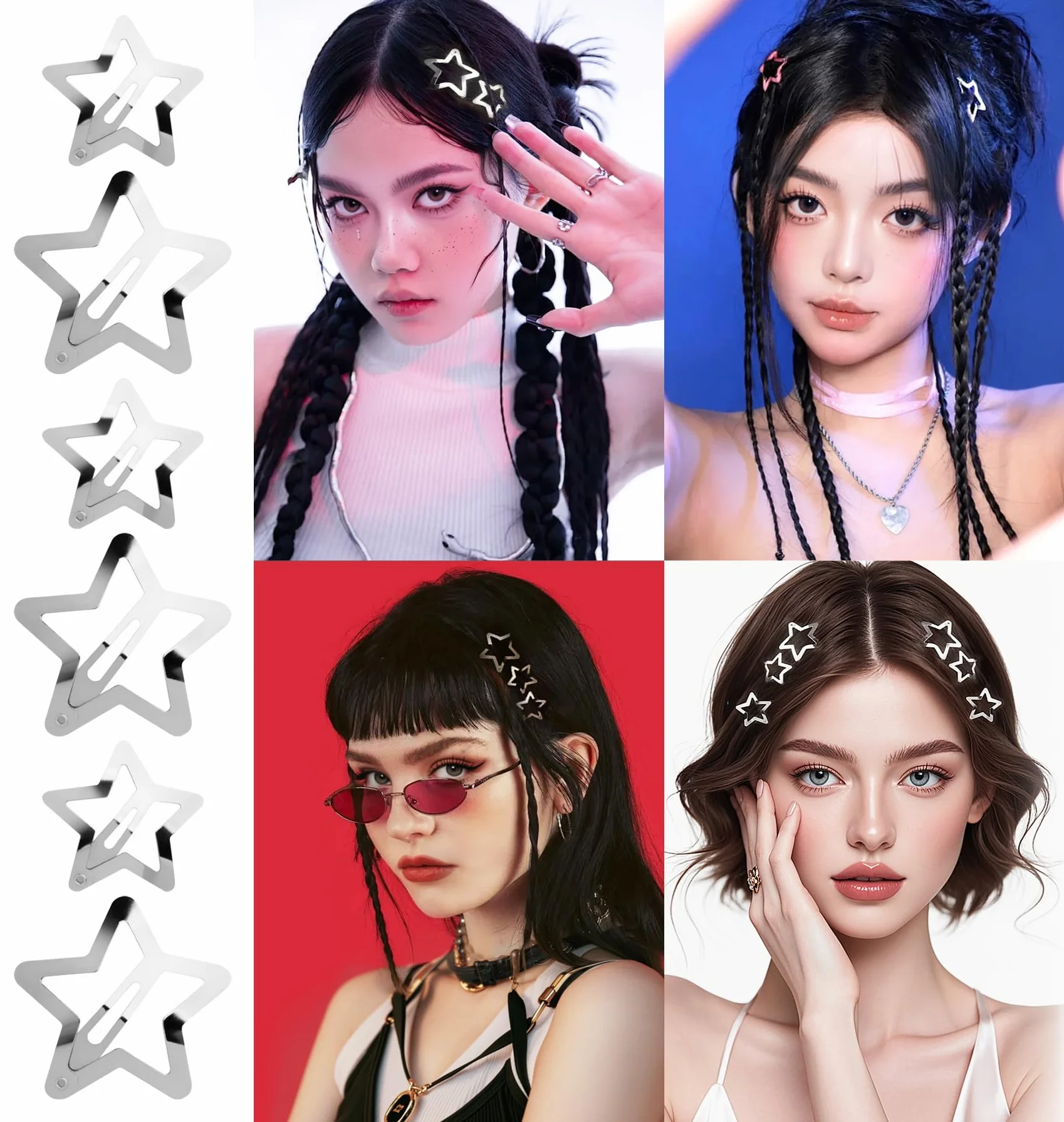 Fermagli per capelli Y2K a forma di stella, color argento, graziosi, accessori per capelli per ragazze, forcine per capelli per donne e ragazze (20 pezzi)