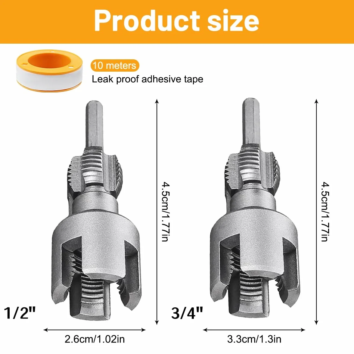 Filettatore per Tubi PVC/PPR 2 Pezzi 2 in 1 Kit Utensile Integrato Filettatura Interna Esterna 1/2" 3/4" Trapano Elettrico