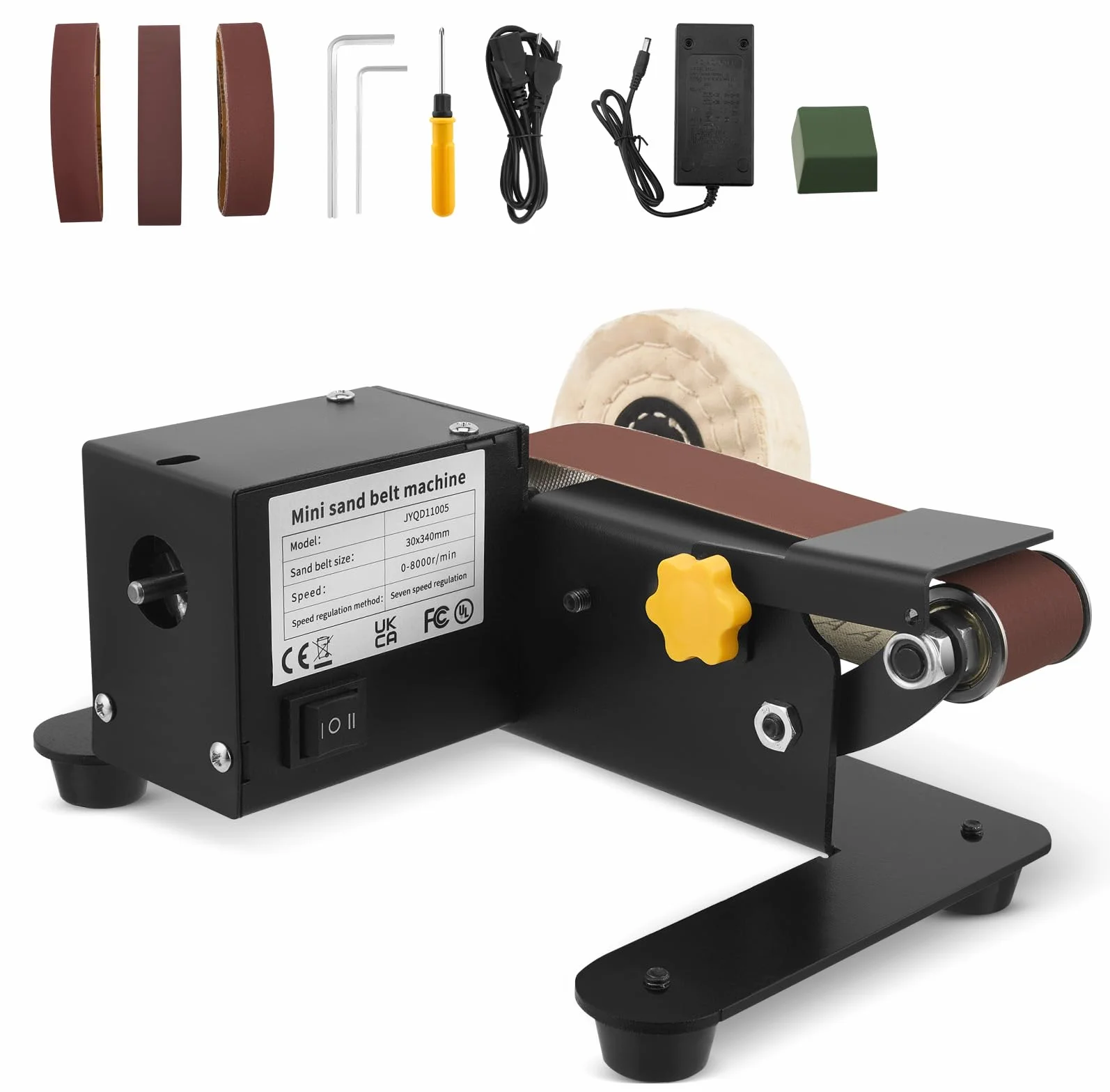 Levigatrice a nastro mini elettrica 250 W 7 velocità regolabili 330 x 30 mm per metallo legno