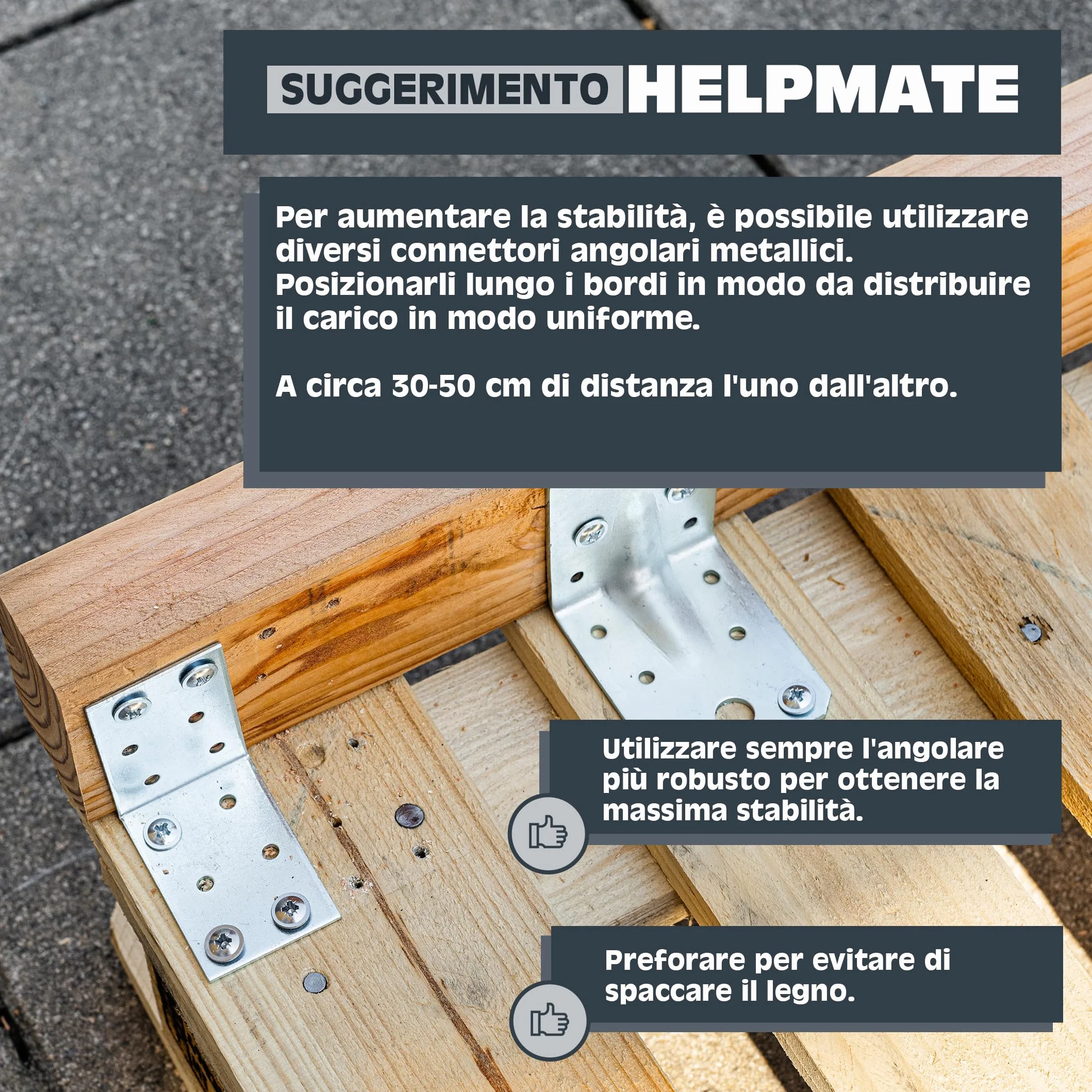 HELPMATE Connettore angolare zincato 60x60x40 mm piastra forata protezione corrosione