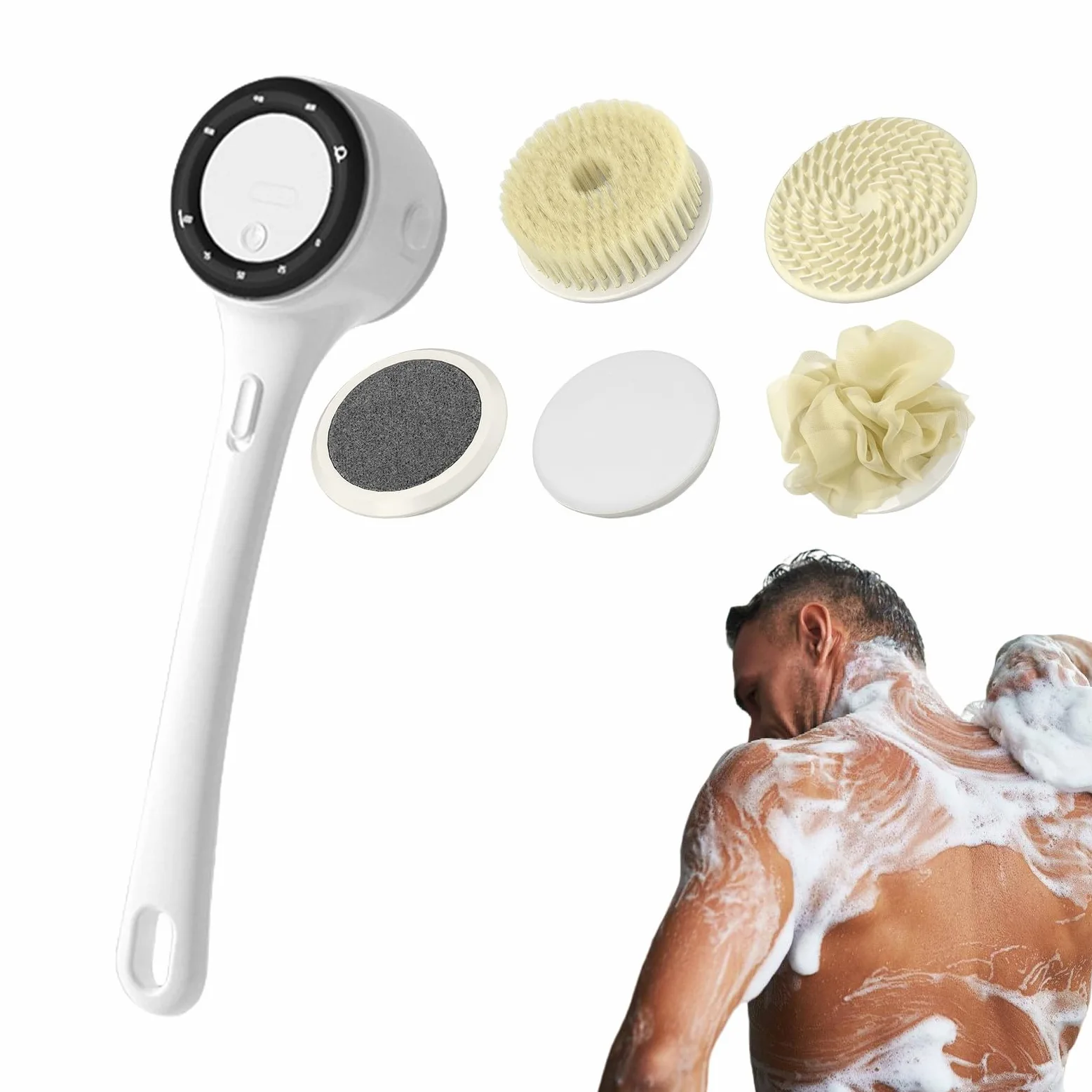 Spazzola Elettrica Per Il Corpo In Doccia Spazzola per la Schiena | Accessorio Per Lavaggio Con 3 Livelli Di Intensità Display Digitale Per Bagno Anziani E Riscaldamento