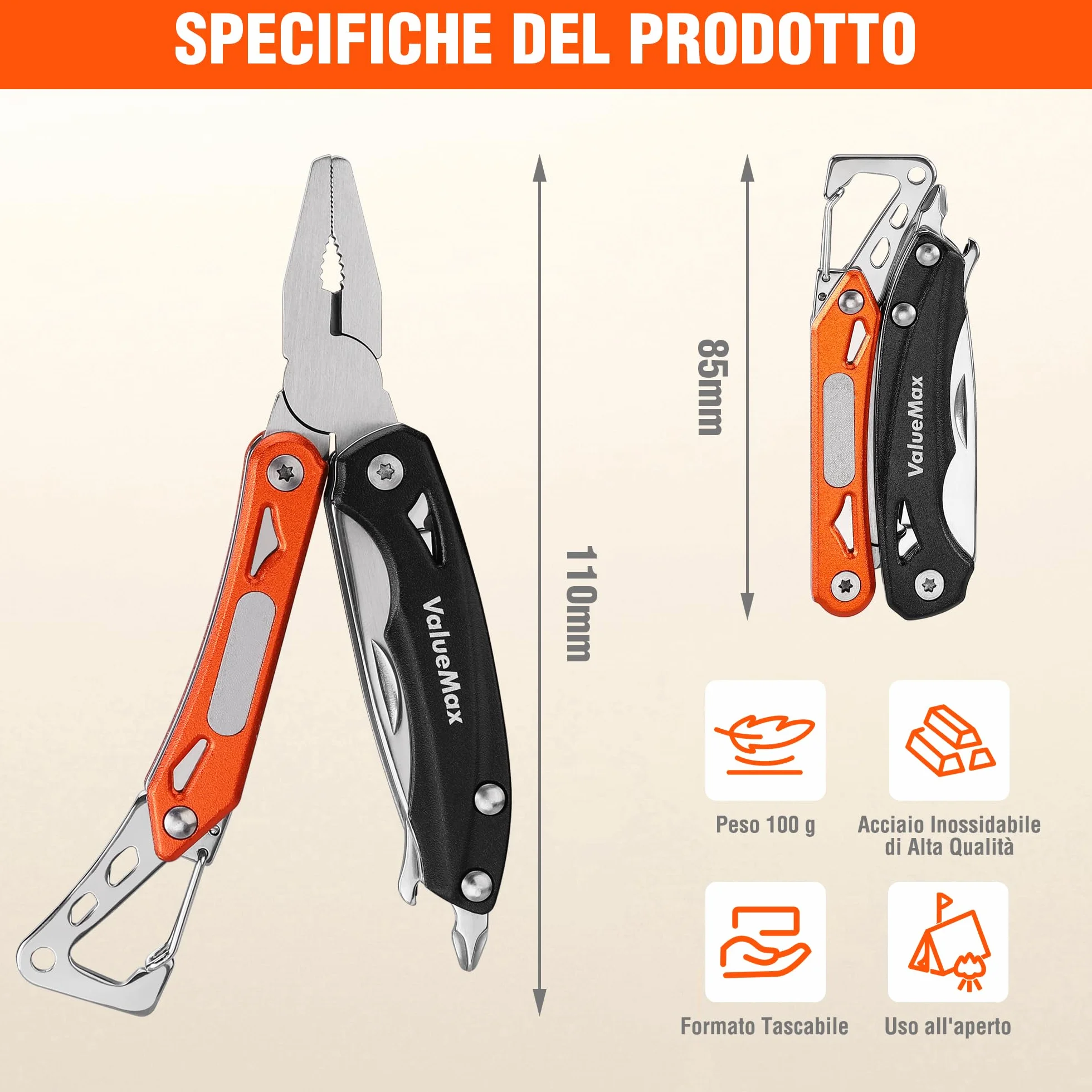 ValueMax Pinza Multifunzione 9 in 1, Strumento Multiuso per Campeggio e Riparazione