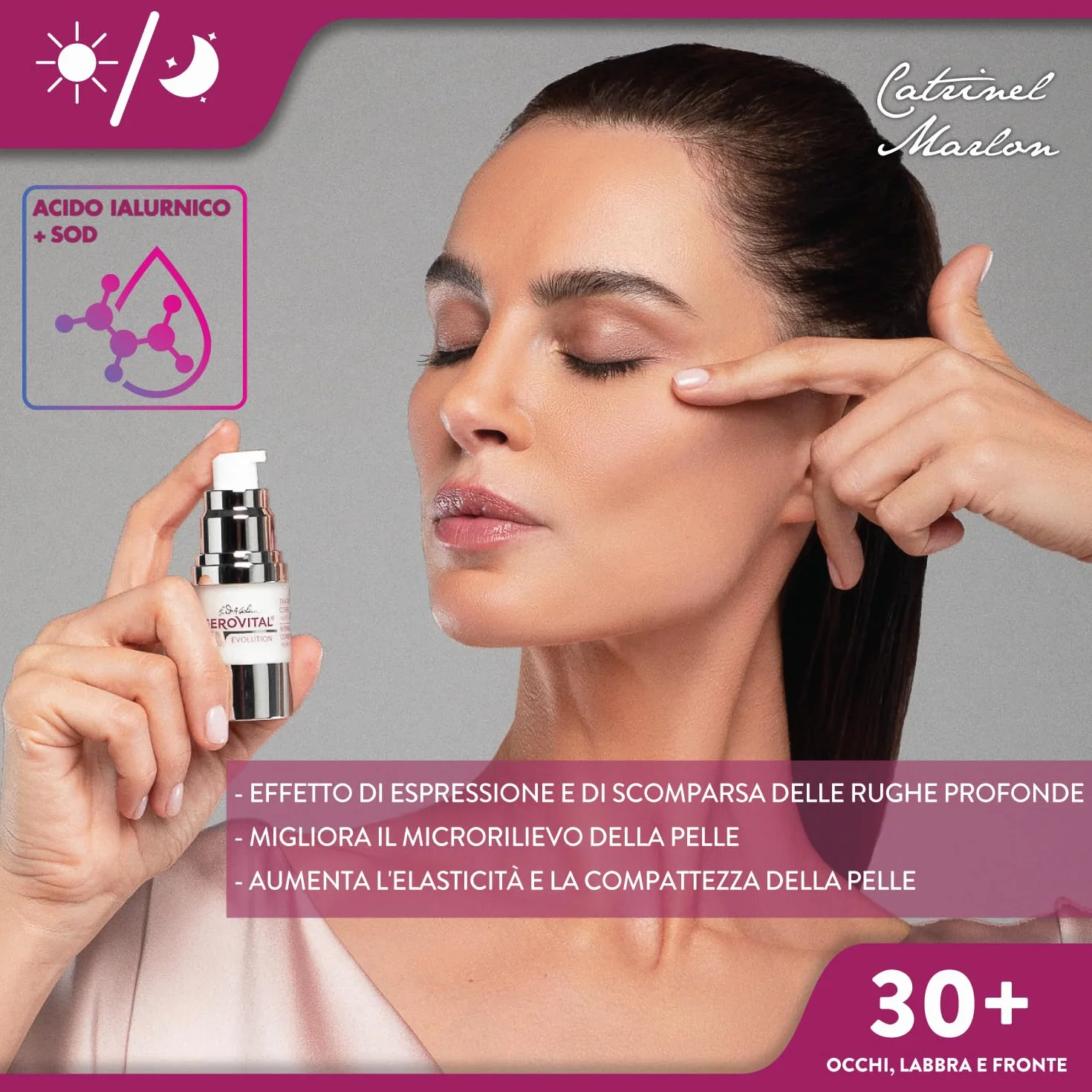 Siero Antirughe Contorno Occhi, Labbra e Fronte con Acido Ialuronico e Vitamina A ed E, Riduce le Rughe Profonde, Migliora l’Elasticità della Pelle, Gerovital H3 Evolution,15 ml