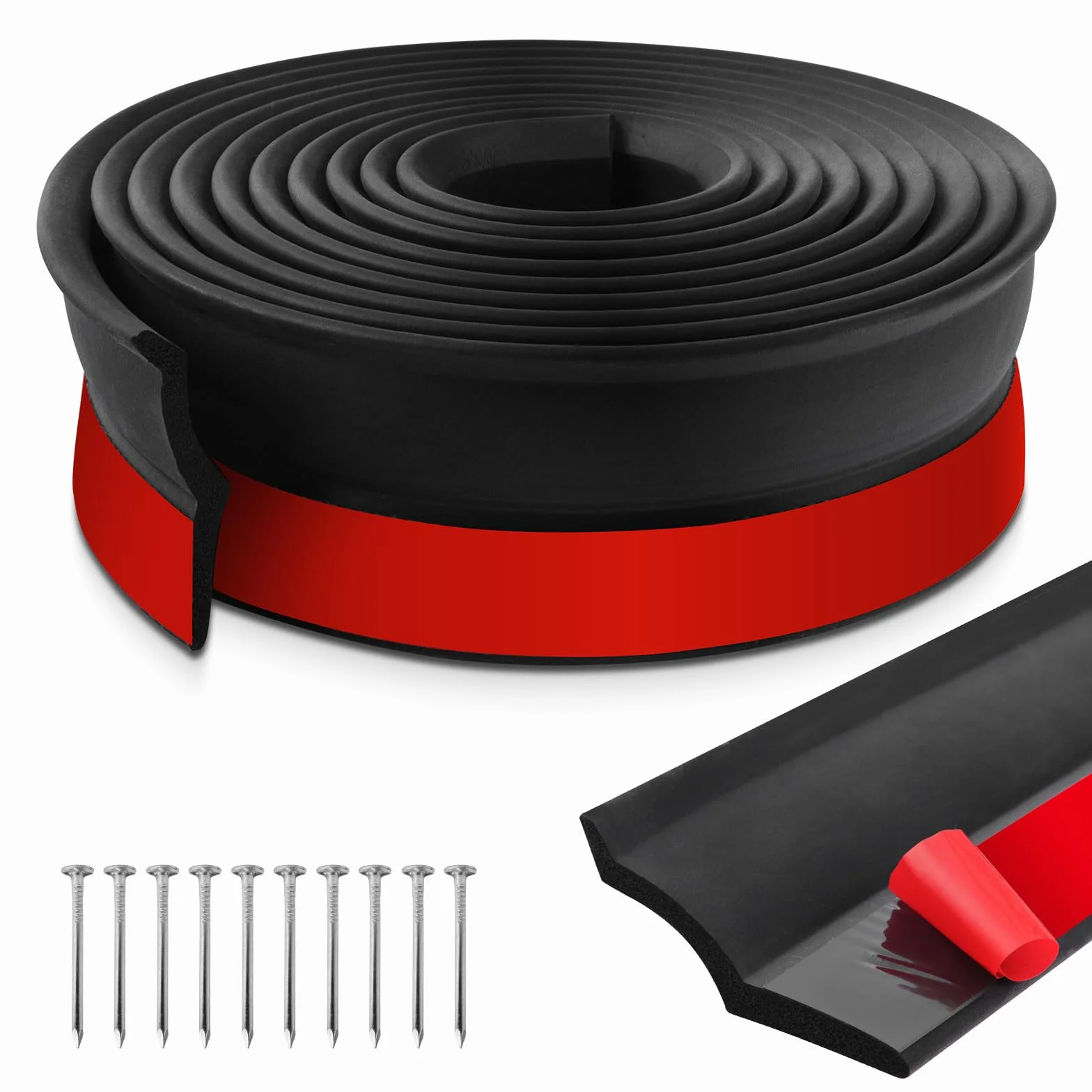 Guarnizione porta garage adesiva universale 3m Gomma espansa con chiodi