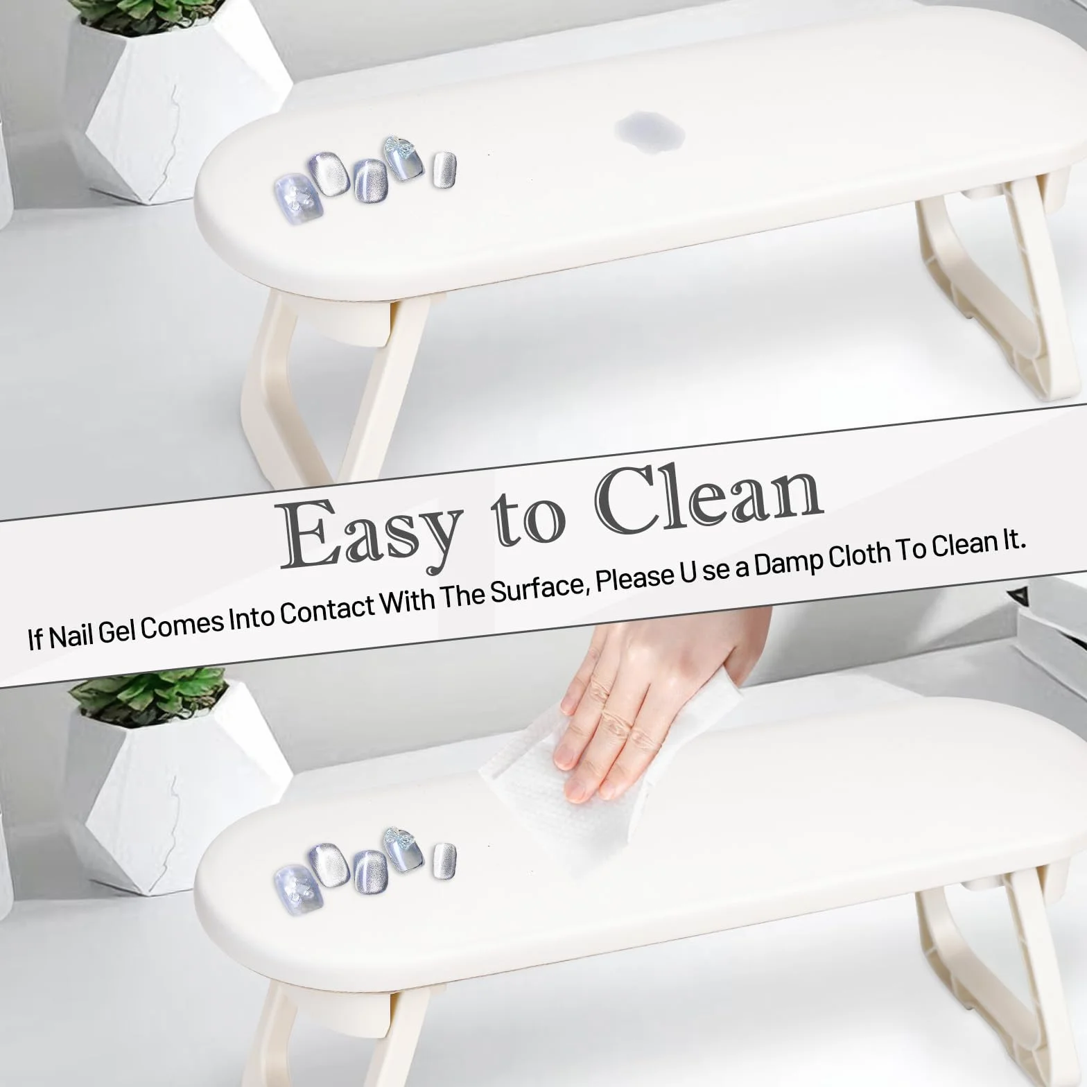 Poggiamano per Unghie Manicure,Poggiamano per Unghie in Pelle PU con Base Antiscivolo,appoggia mani per unghie Pieghevole,Cuscino per manicure,Design Ergonomico per Salon e Casa,Bianco