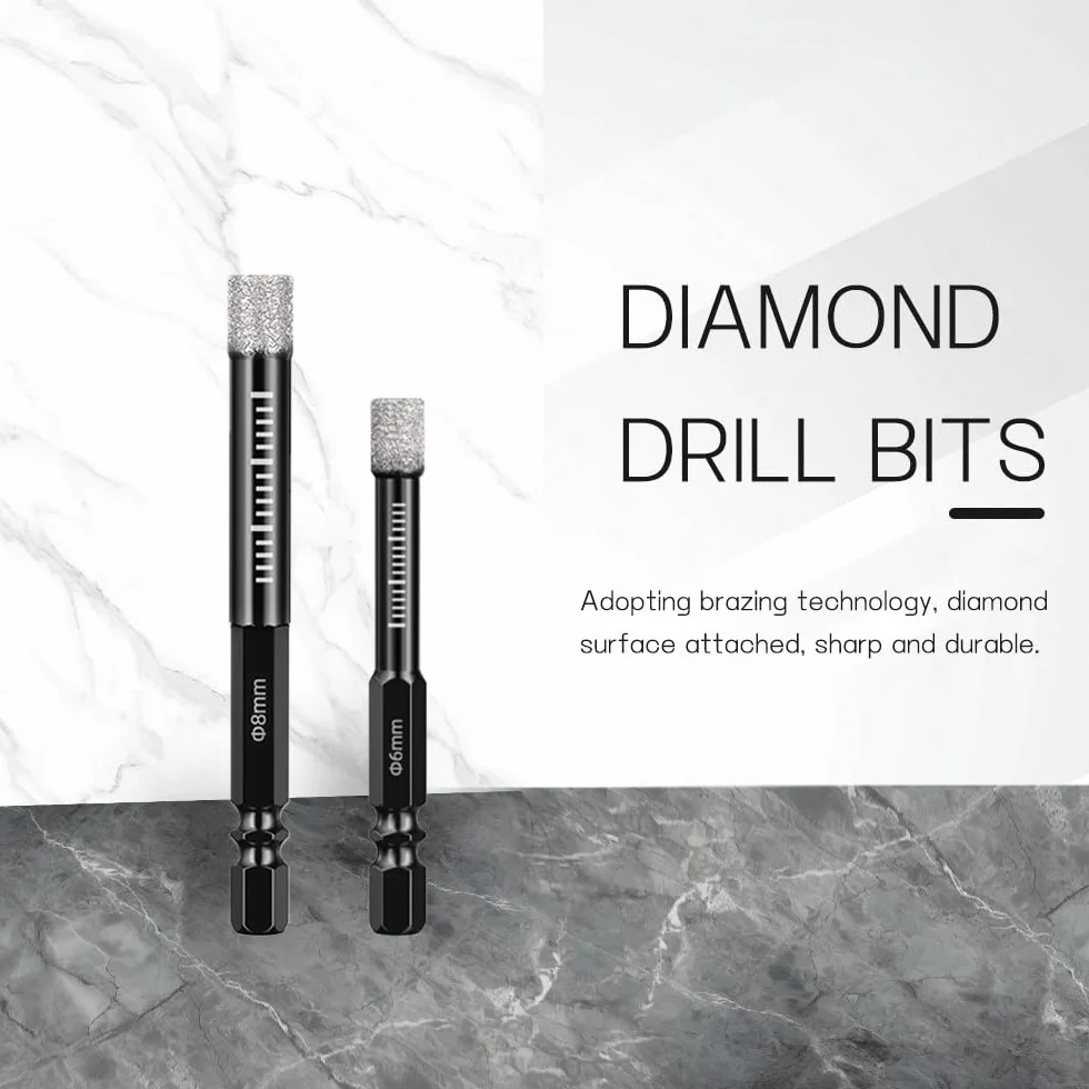 Punte Trapano Diamantate Gres Porcellanato 6 8 10 12 14 mm Punta in Metallo Duro 6/8 mm