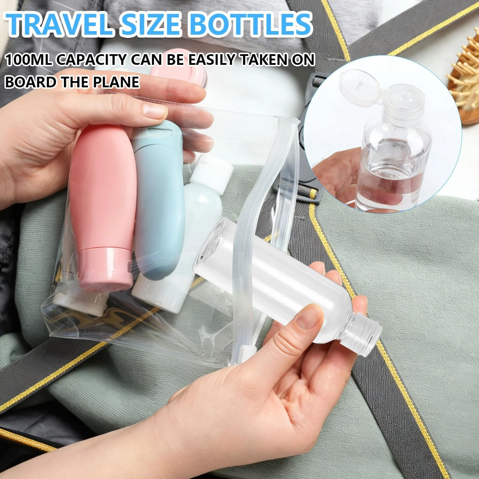 11 Pz Flaconi da Viaggio 100 ml, Kit Viaggio Aereo, Bottiglie Vuote Ricaricabili per Articoli da Toeletta, Cosmetici, Shampoo, Lozioni, Liquidi, con 6 Imbuti, 2 Etichette
