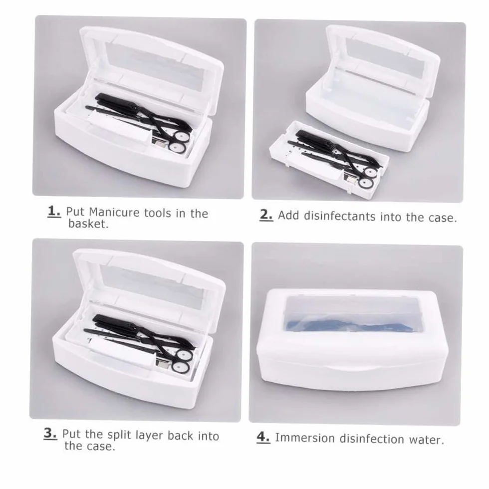 Pinkiou Nail Tools Sterilizzatore Vassoio Disinfezione Manicure Scatola di plastica per unghie Strumenti per capelli Set manicure