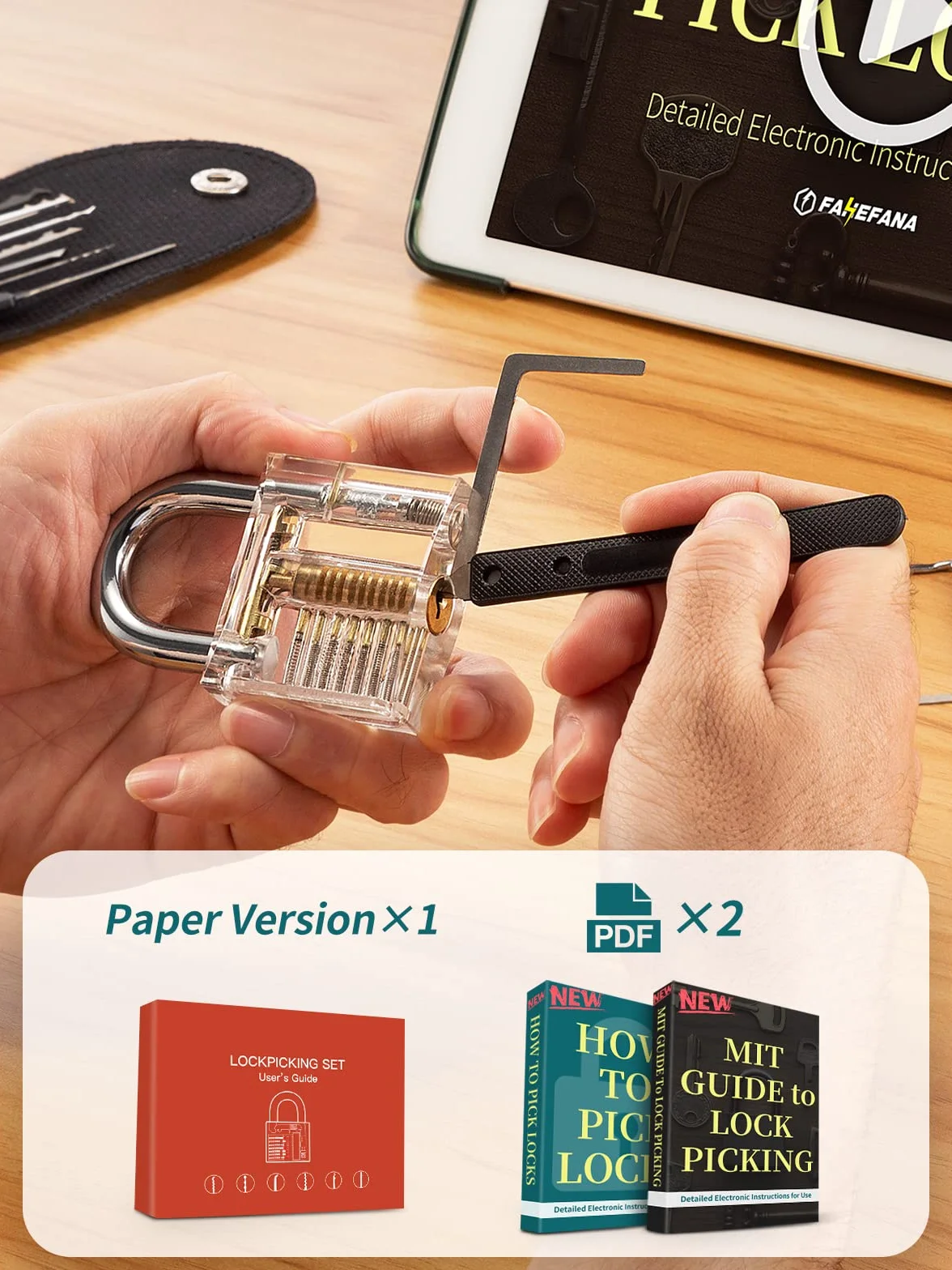 FAHEFANA Set Grimaldelli da 36 Pezzi per Fabbro, Lucchetti Trasparenti, Lockpicking Set con E-Guide