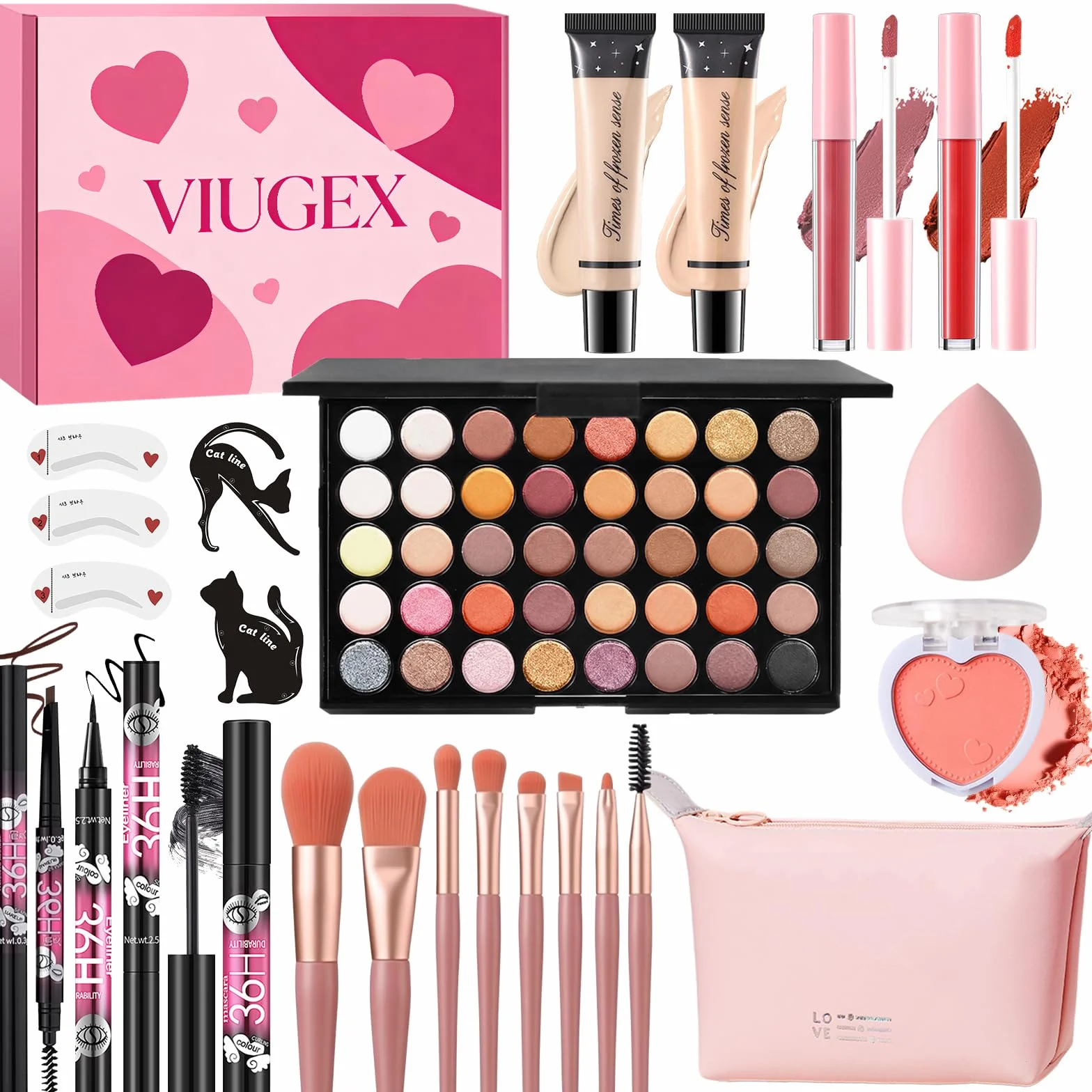 Tutto in Uno Set Trucchi Donna, Kit Trucco Make Up Completo, Trousse Trucchi per Ragazza Adolescente con Palette di Ombretto Liner Occhi Fondotinta Mascara Gloss Labbra Fard Valigetta Trucchi