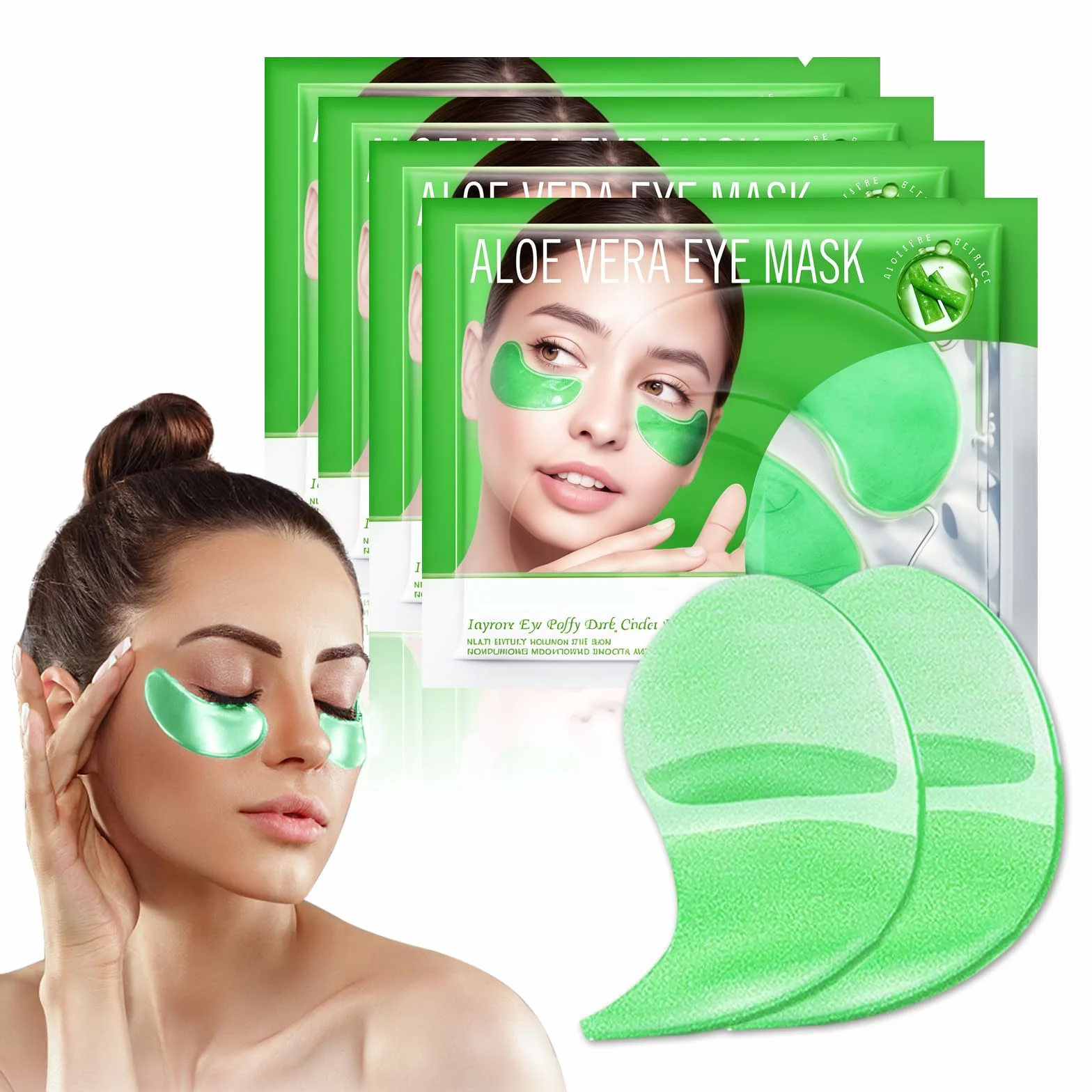 60 Pcs Maschera Occhi di Aloe Vera,Collagene Patch Occhi, Patch Occhi Antirughe Donne e Uomini, Patch Occhiaie e Borse, Rimuovi Borse e Puffiness, Contorno Occhi Idratante (verde)