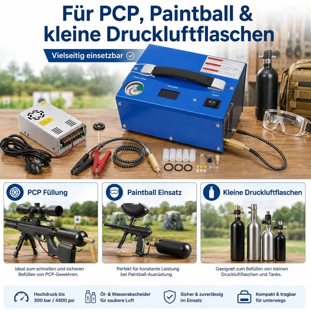PCP Compressore Automatico 4500psi 300 bar 250W Auto Stop Pompa ad Alta Pressione