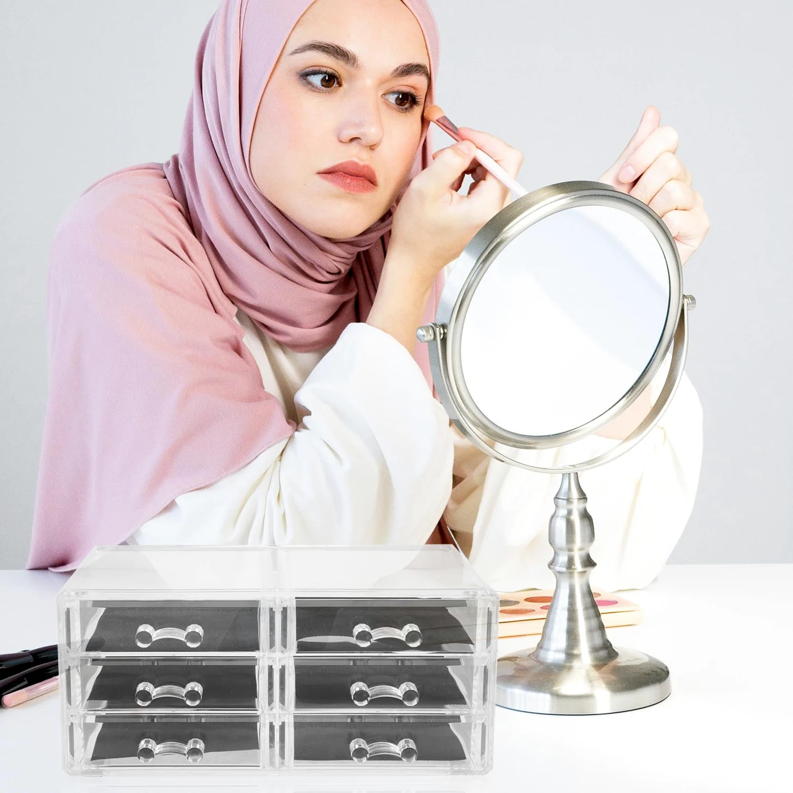 KICHOUSE Porta Trucchi Acrilico Trasparente 3 Cassetti, Organizer per Trucco da Bagno e Vanità, Contenitore Cosmetici Grande Capacità per Accessori Make Up