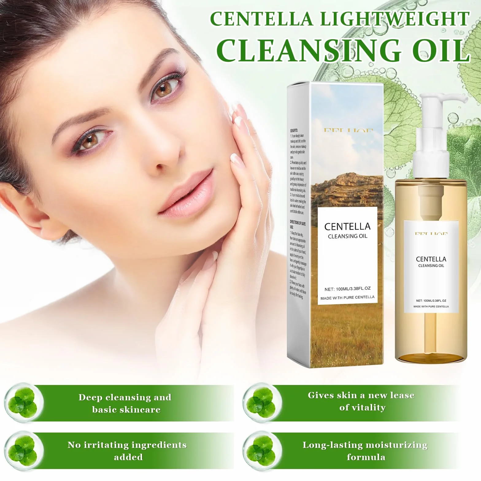 2 Pezzi Centella Kit, Centella Cleansing Oil + Centella Stick Mask, Cleansing Oil, Olio Detergente Viso, Deterge Delicatamente in Profondità e Restringe i Pori