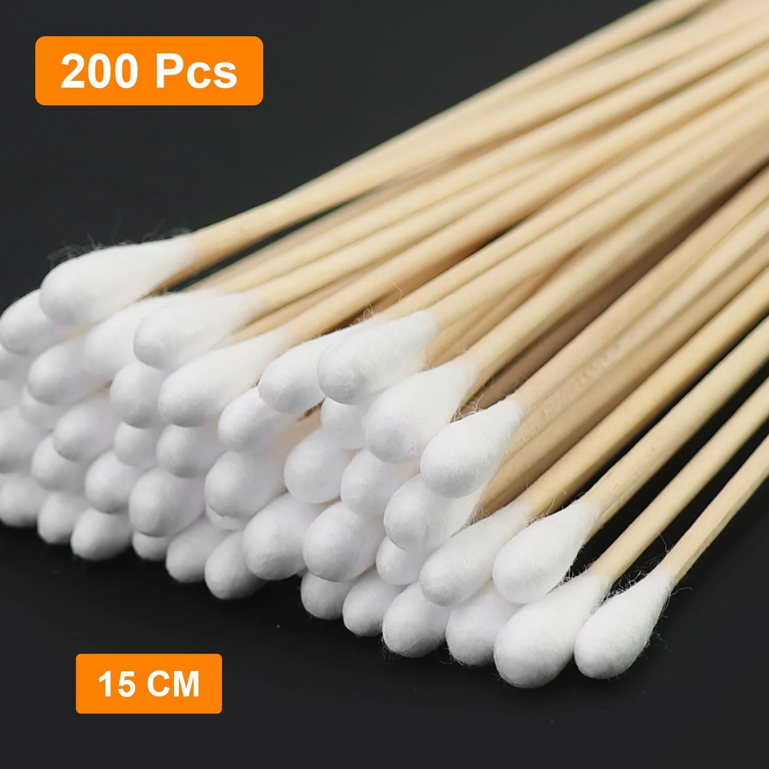 Confezione da 200 tamponi di cotone lunghi 15 cm a testa grande tamponi per orecchie lunghi, tamponi di pulizia in legno a testa grande per trucco, pulizia, sopracciglia, bellezza, unghie