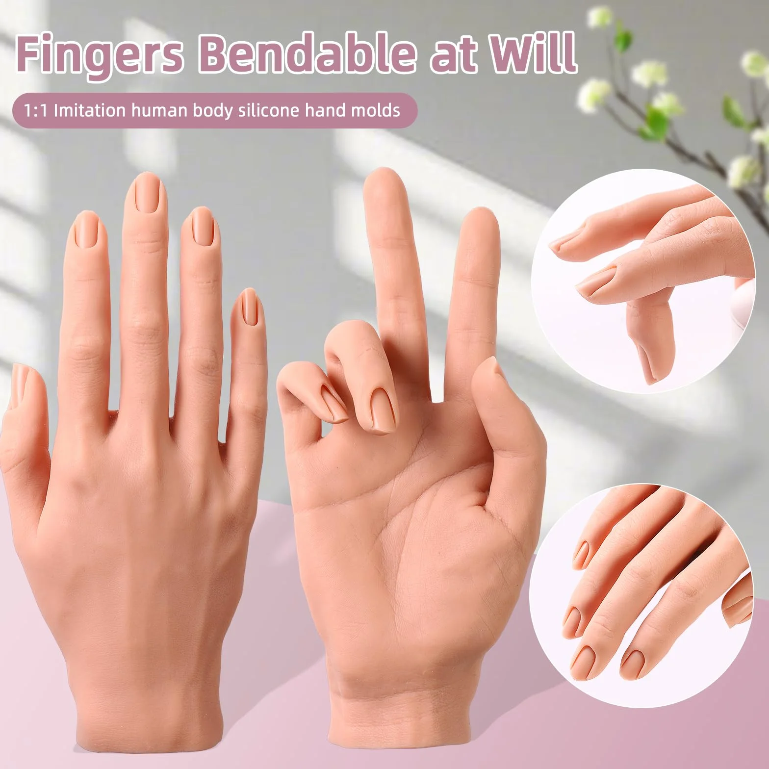 Mano di Pratica per Unghie in Acrilico - Mano di Pratica per Unghie in Silicone - Modello di Mano Flessibile per la Pratica delle Unghie in Silicone per Principianti Professionisti (-25)