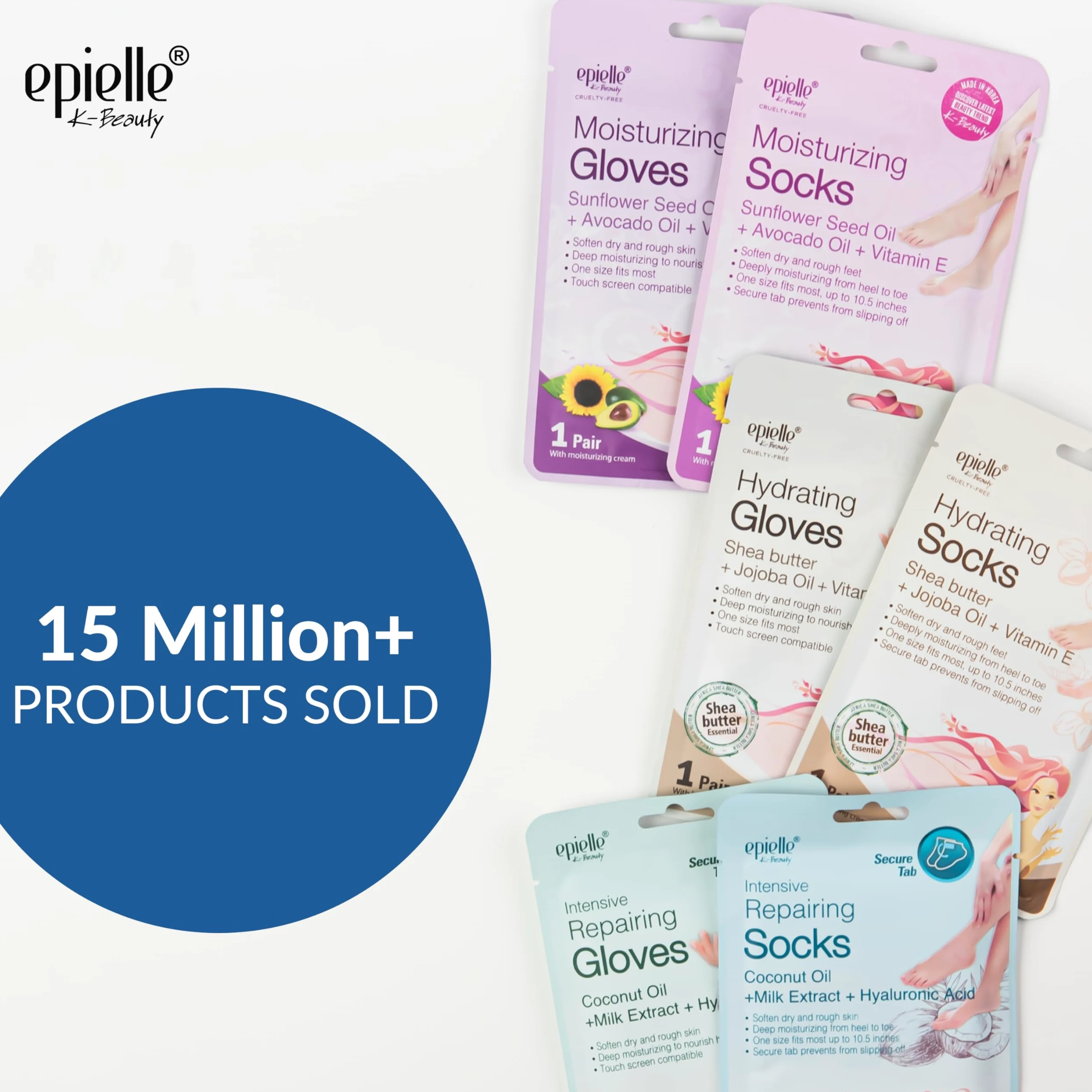 Epielle Maschera riparatrice intensiva per mani e piedi, ripristina e idrata la pelle secca e screpolata, regali per la cura di sé per le donne, kit spa, 6 guanti idratanti e 6 calzini idratanti