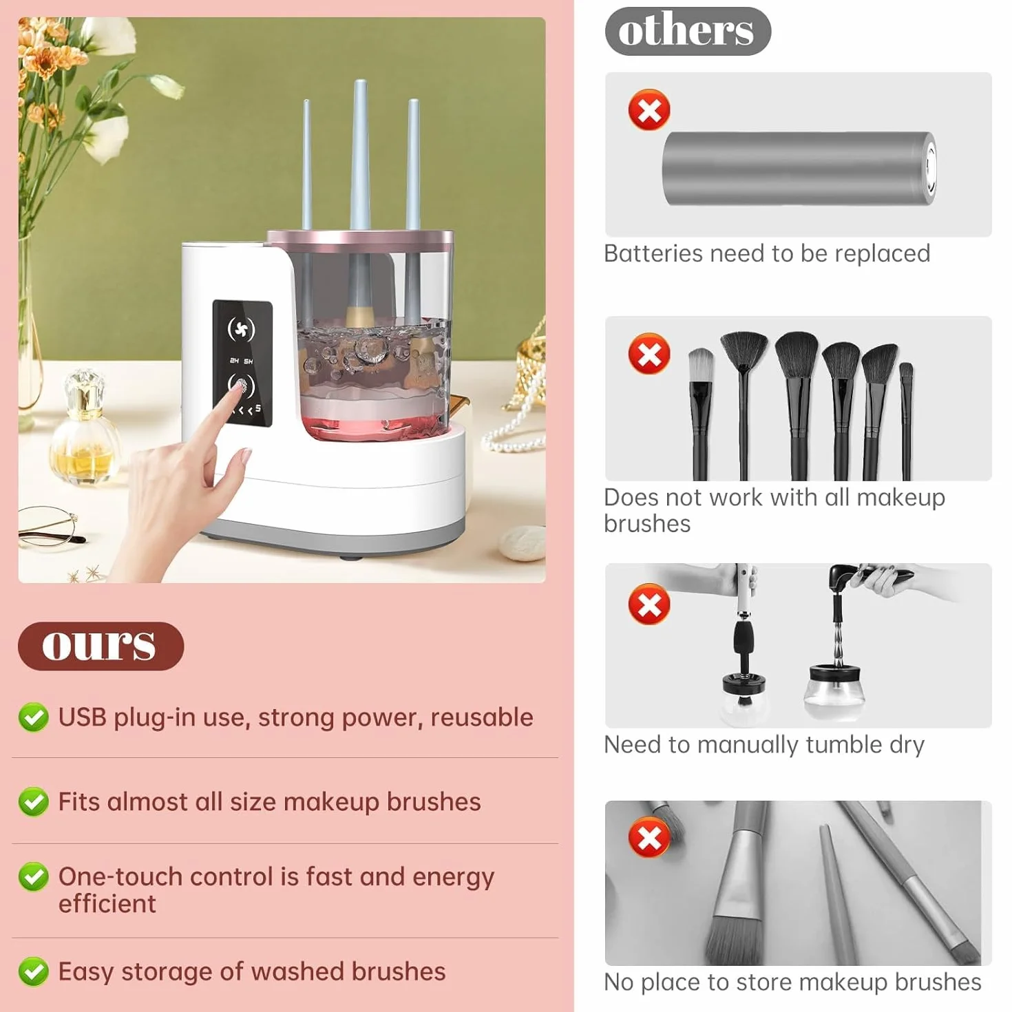 Pulisci Pennelli Make Up,Pulisci Pennelli Make Up Elettrico con Asciugatrice,Pulitore Pennelli Trucco Elettrico,3 in 1 Pulitore Pennelli Trucco Elettrico,Adatto a Tutti i Tipi di Pennelli Trucco