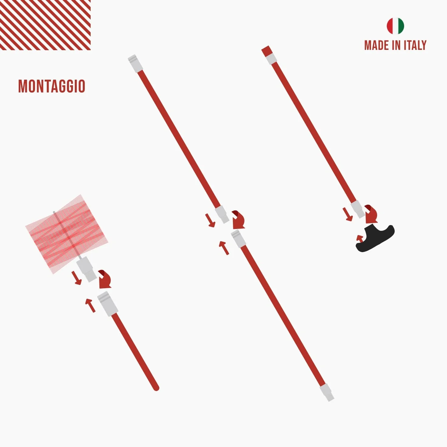 BARETTO Kit Pulizia Camino Canna Fumaria Ø 130 mm Scovolo NYLON Aste 6 m Curvatura 45° Rimozione fuliggine Spazzacamino