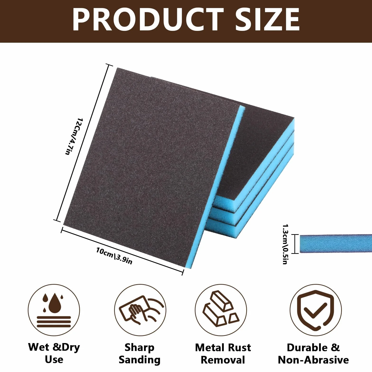 Spugne Abrasive Grana 220, 12 Pezzi, Tamponi Abrasivi Flessibili per Legno Metallo Plastica (12x10x1,3 cm)