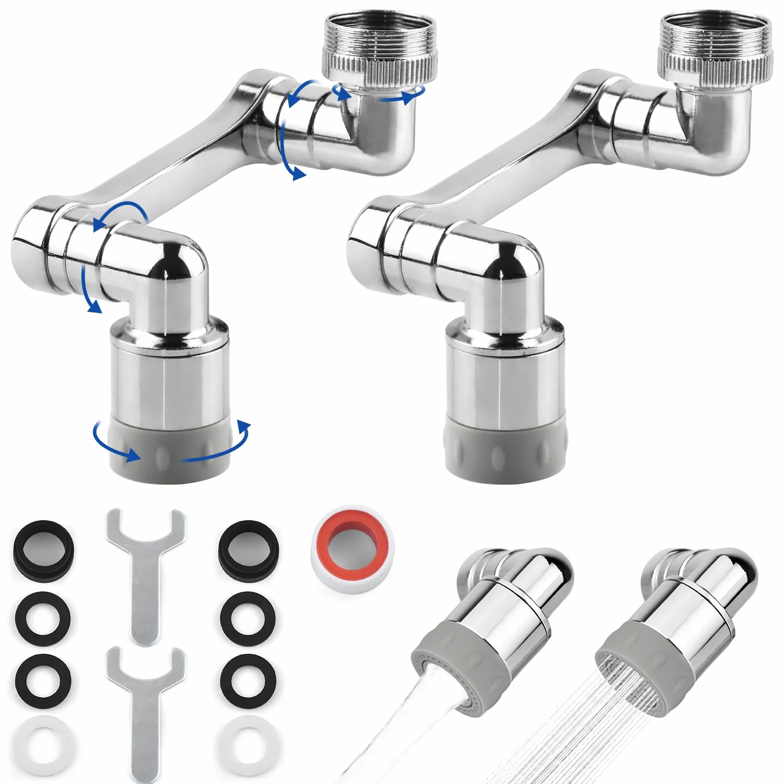 Duotap Rubinetto Allungabile con Rotazione 360° Prolunga Bagno Cucina Girevole 1080 Snodo per Lavandino Adattatore Universale 2 Pezzi