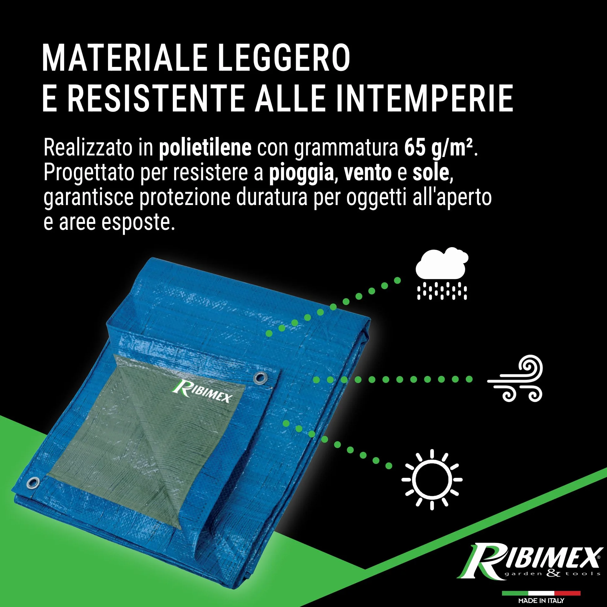 Ribimex Telo di Protezione Leggero Impermeabile 3x5 m Polietilene Occhielli Alluminio PRB06503X05