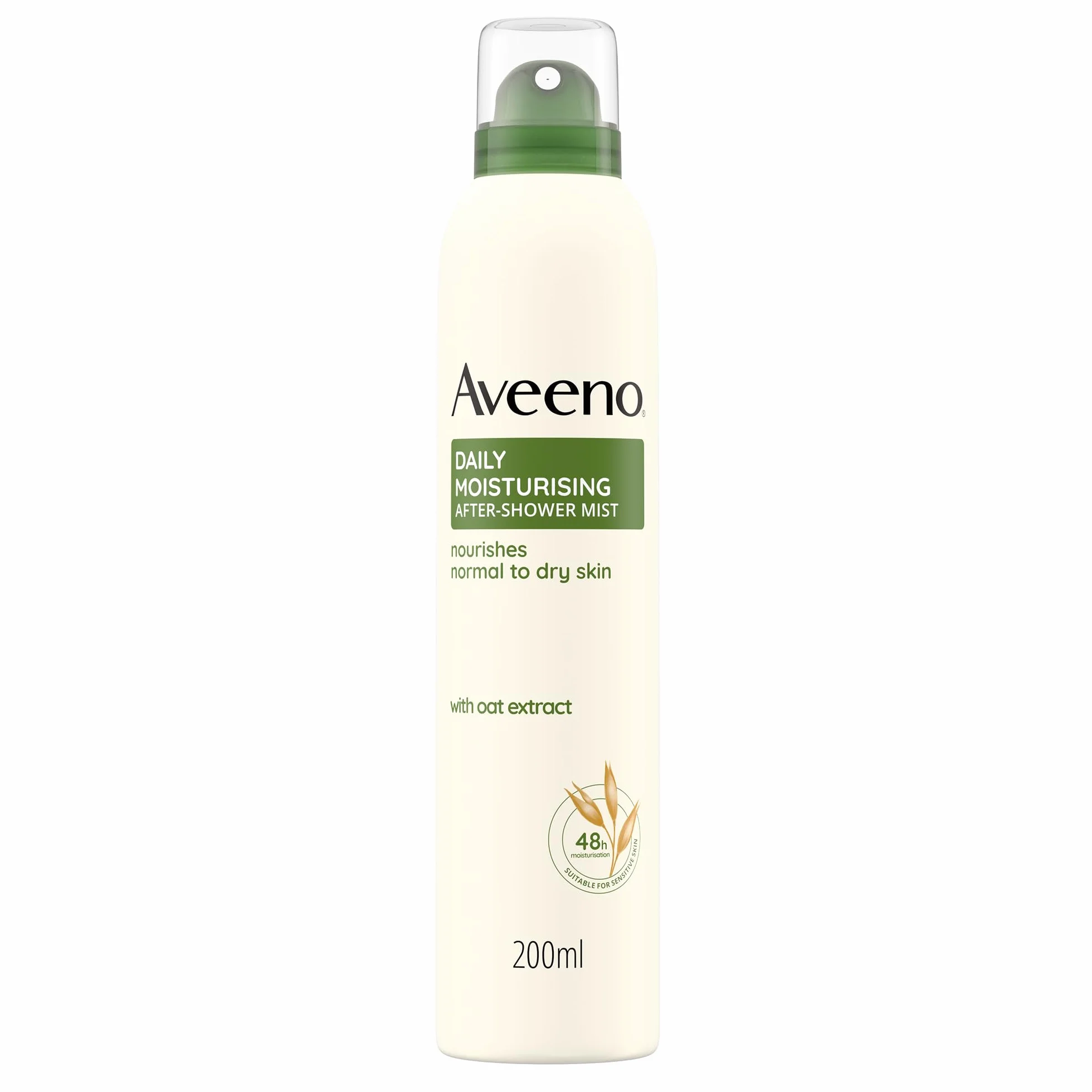 Aveeno Daily Moisturising Spray Dopo-Doccia, Crema corpo idratante in spray con Avena, Crema corpo spray per pelli secche e sensibili, Spray corpo senza profumo, 200 ml