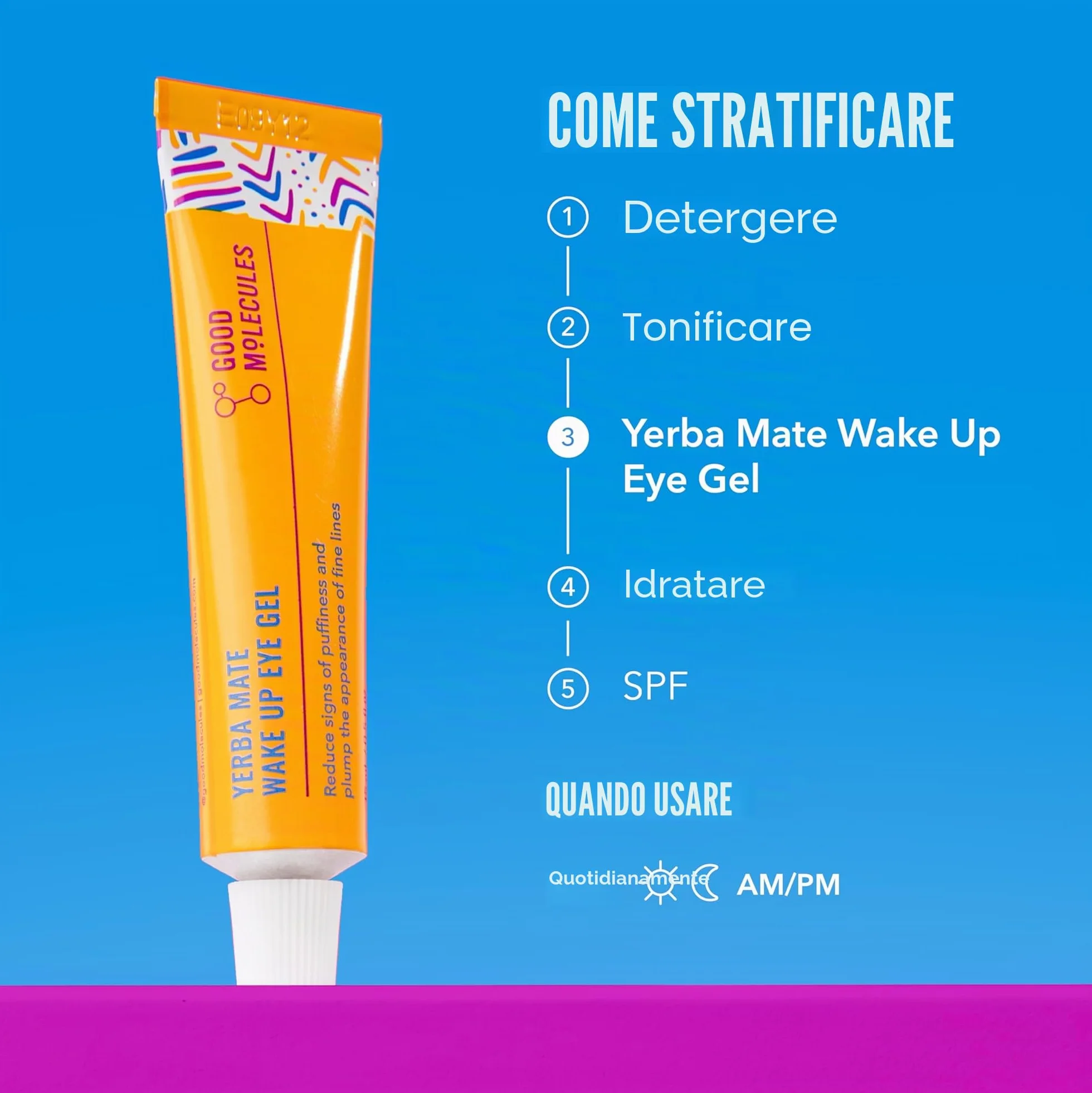 Good Molecules Yerba Mate Wake Up Gel per gli occhi, 15 ml, yerba mate e caffeina per ridurre al minimo gonfiore, occhi stanchi e gonfiore, acido ialuronico per idratare, rimpolpare e ammorbidire