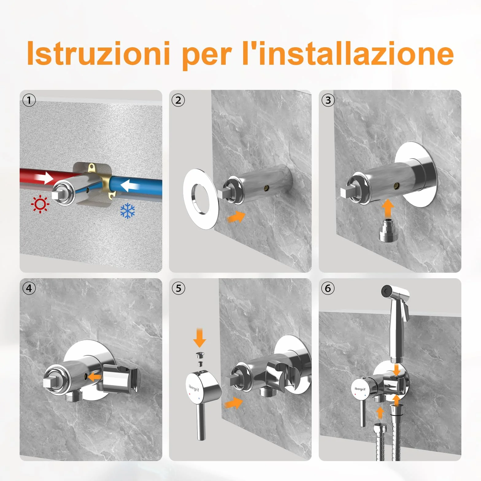 GRIFEMA Miscelatore Bidet Portatile Acqua Calda e Fredda Cromo Argento M22004
