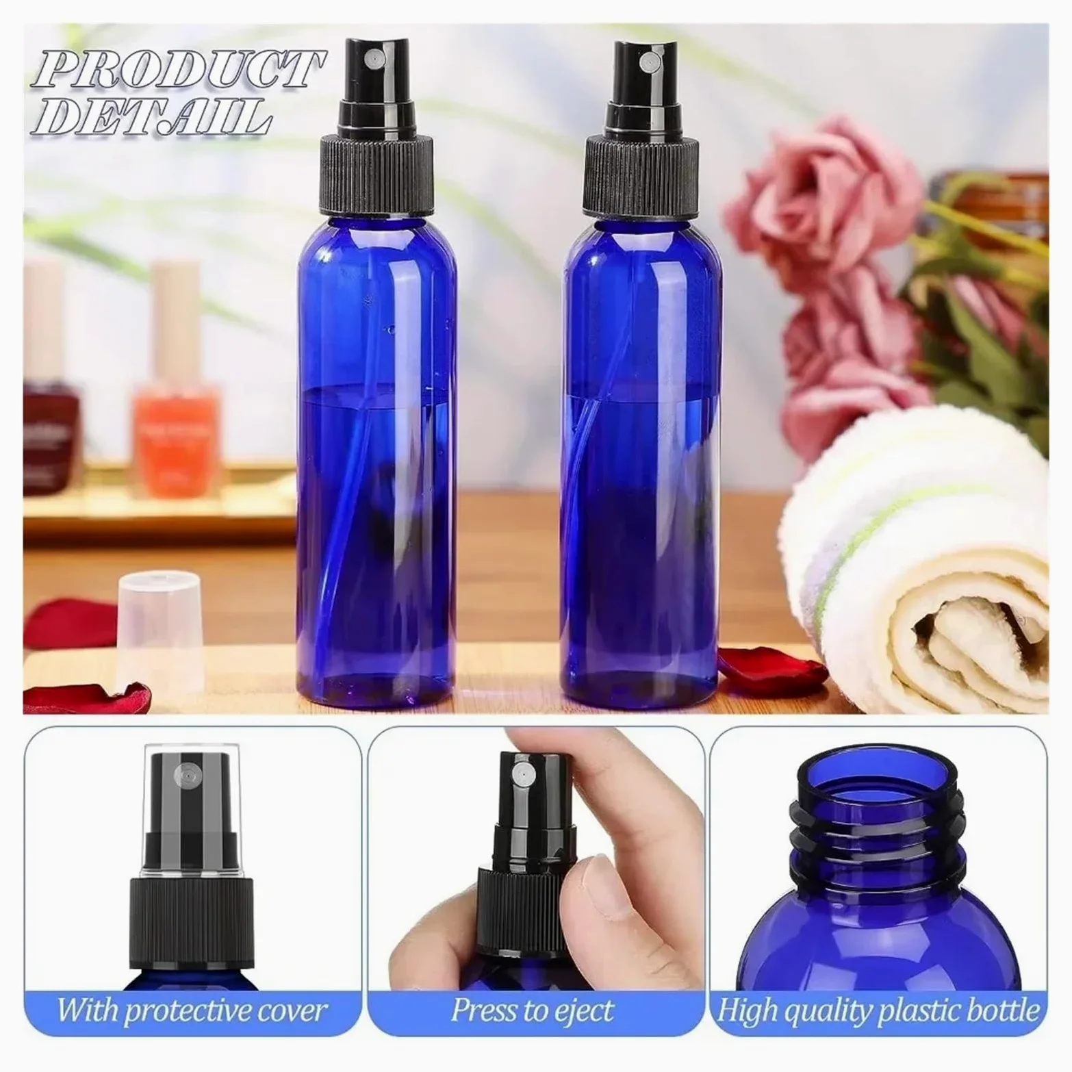 Flacone Spray Vuoto 50 flaconi spray blu vuoti ricaricabili, contenitori in plastica a nebbia fine for disinfettante alcolico