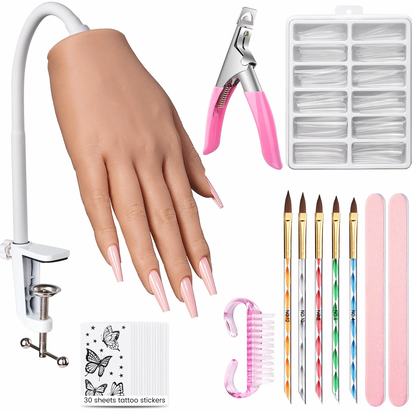Mano Finta per Ricostruzione Unghie: Silicone Mano Pratica - Flessibili Mano Finta per Unghie - Mani Finte con 240 Pezzi Tip Unghie/Pennello Per Unghie/Lima Per Unghie