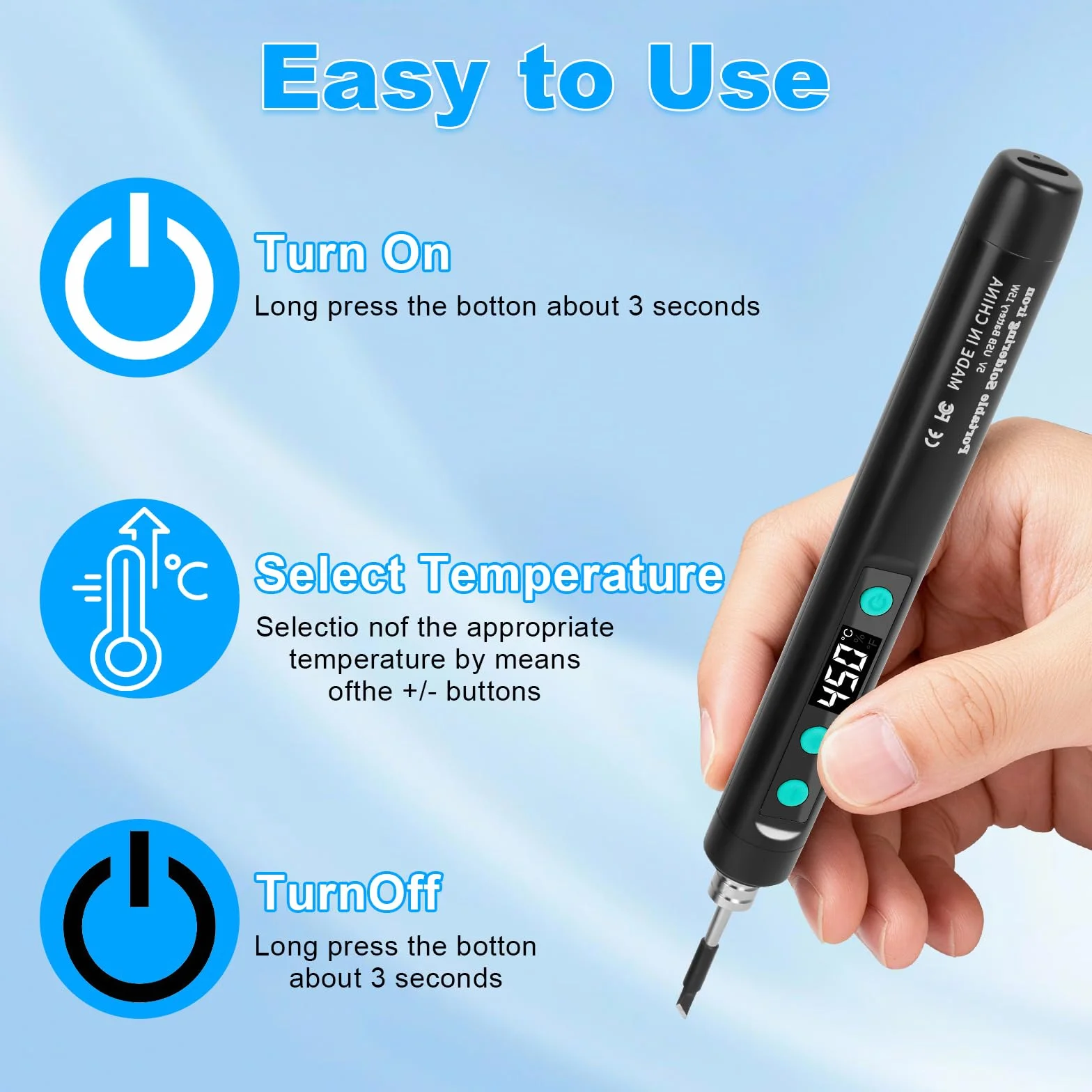 Kit di Saldatura Ricaricabile USB 180-450℃ Senza Fili con 3 Punte di Ricambio
